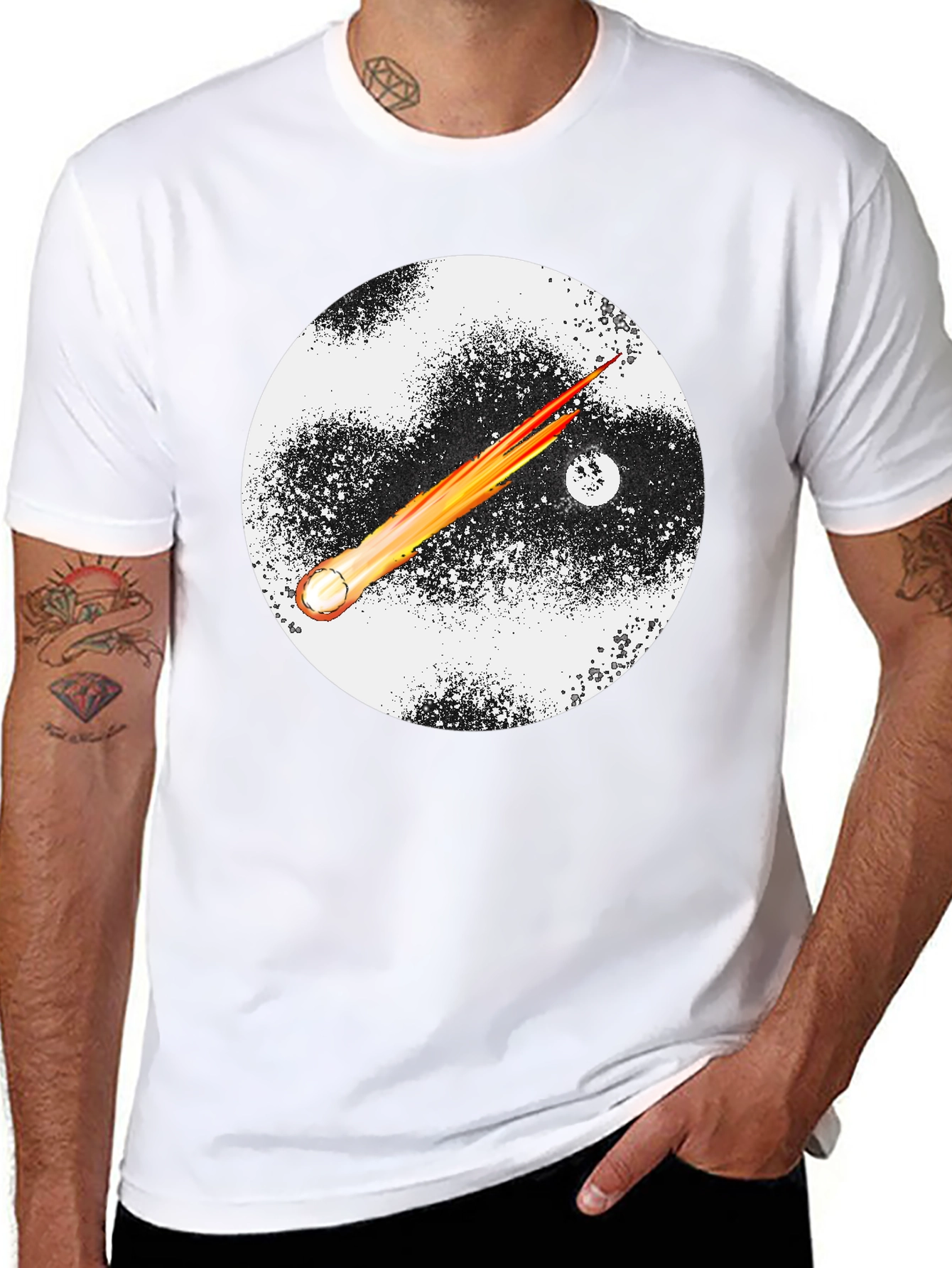 Cosmic Comet Graphic Tee - Black Cotton Blend