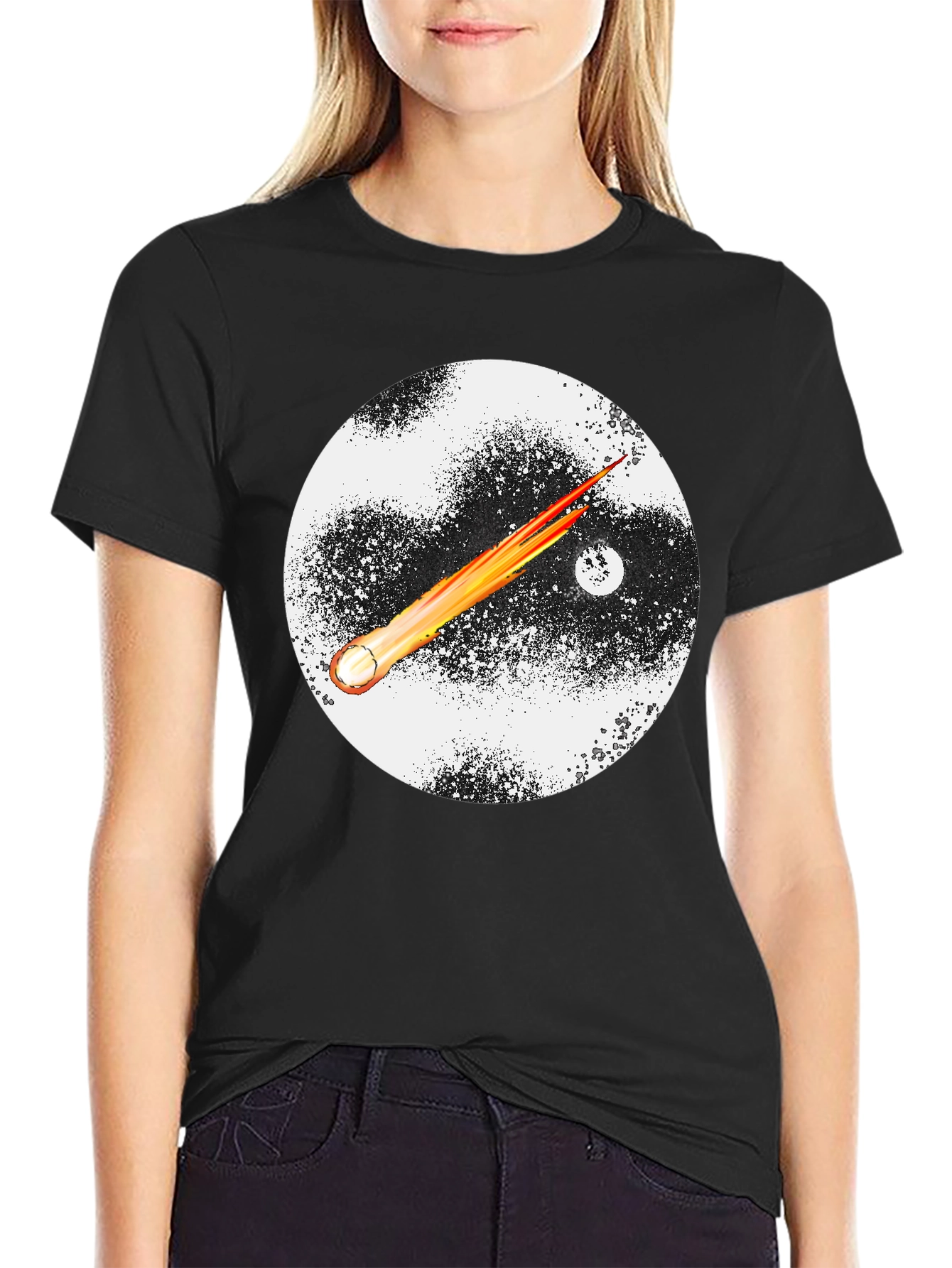Cosmic Comet Graphic Tee - Black Cotton Blend