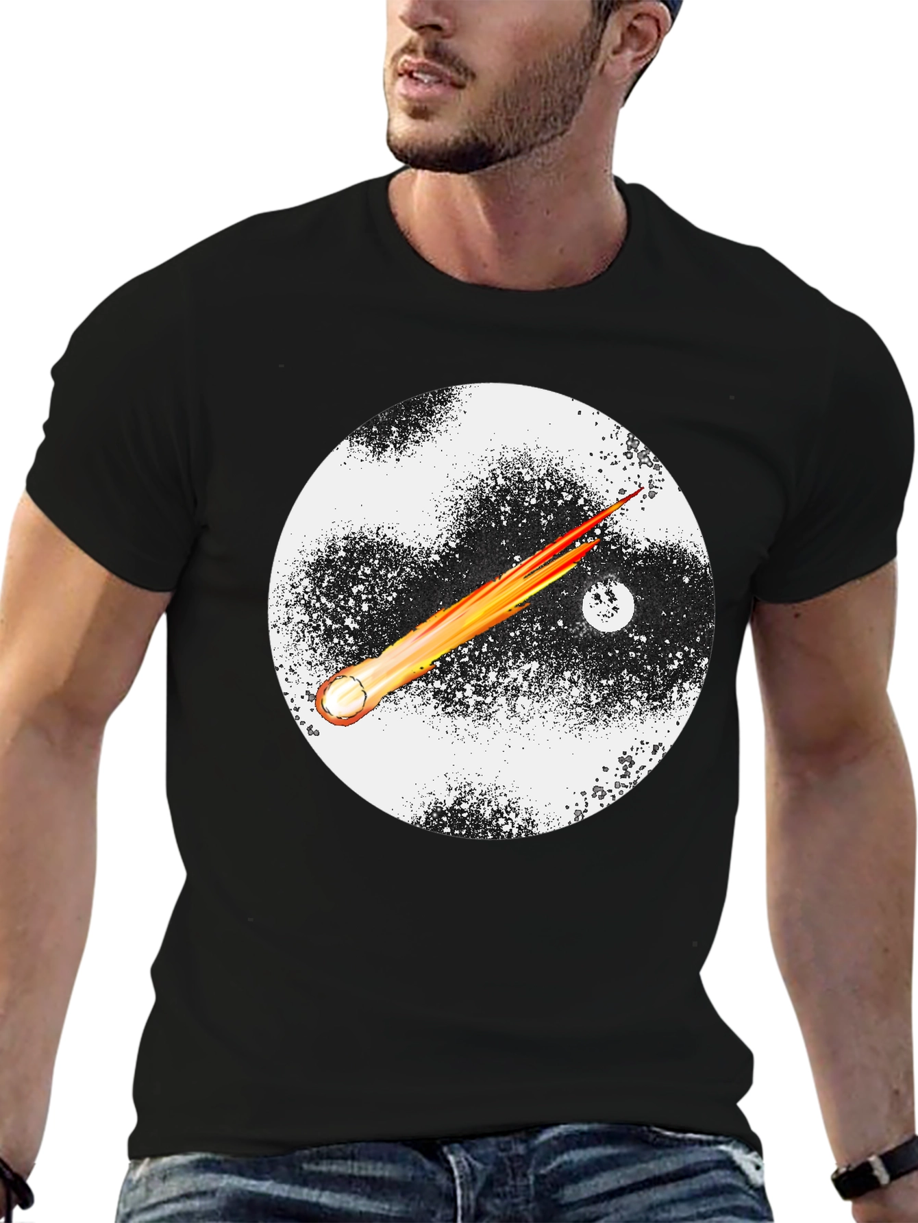 Cosmic Comet Graphic Tee - Black Cotton Blend