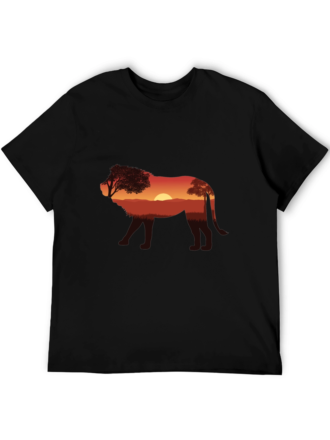 Sunset Lion Graphic Tee - Nature Inspired Black T-Shirt