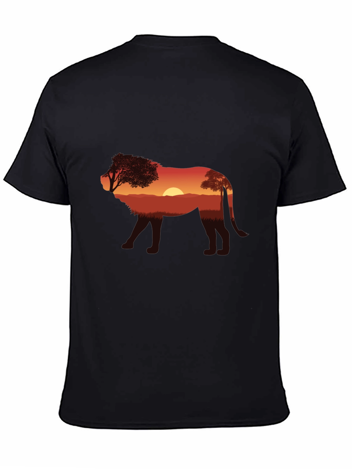 Sunset Lion Graphic Tee - Nature Inspired Black T-Shirt