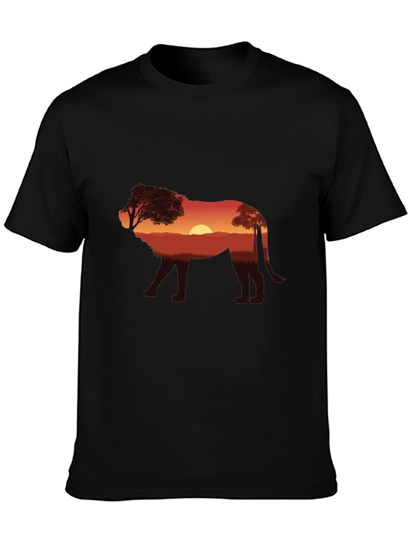Sunset Lion Graphic Tee - Nature Inspired Black T-Shirt