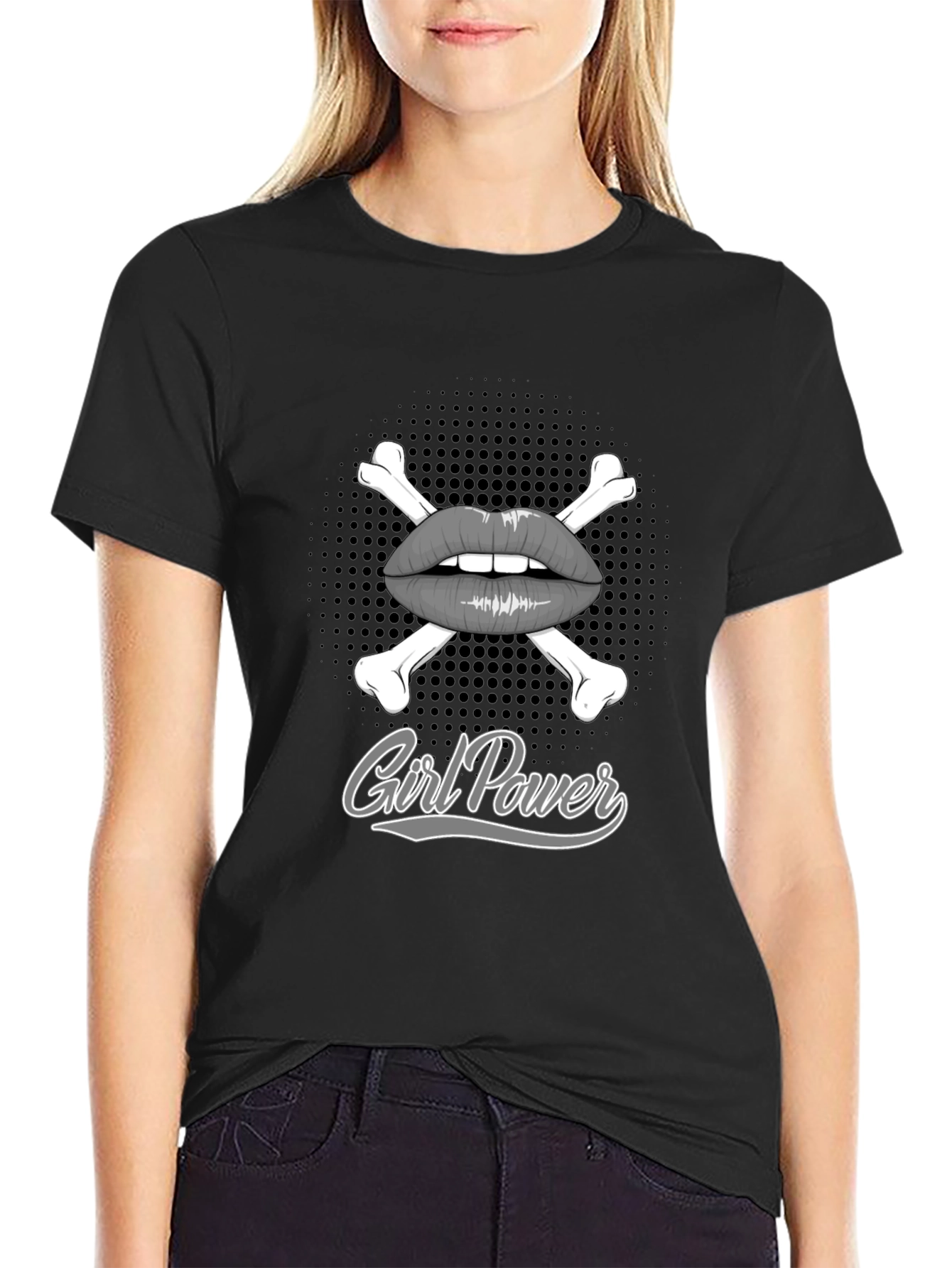 Girl Power T-Shirt: Lips & Crossbones Graphic Tee