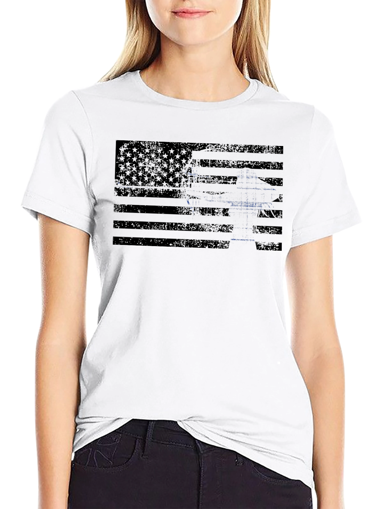 Distressed Flag Gun Graphic Tee - Patriotic Style