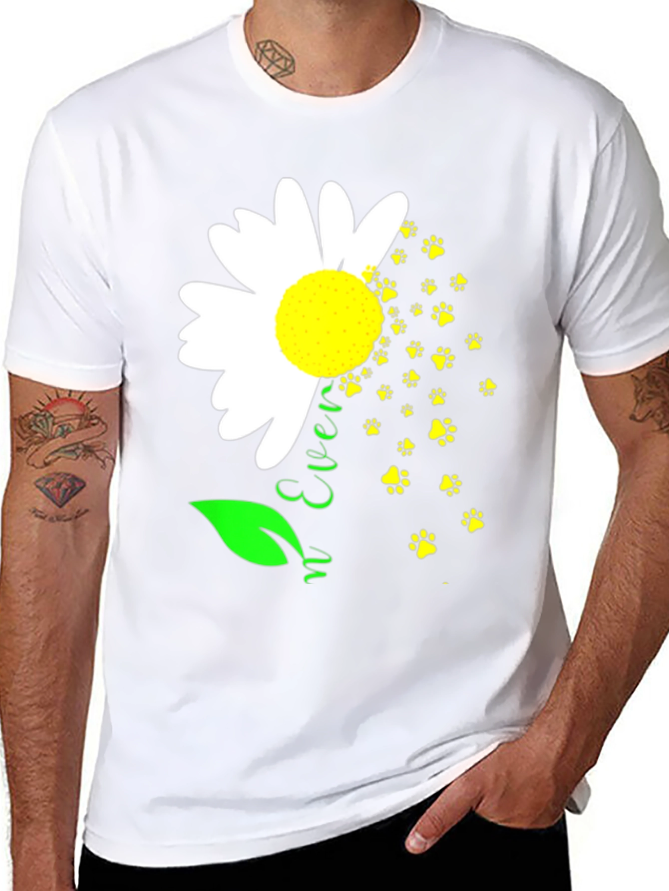 Daisy Paw Prints T-Shirt Black