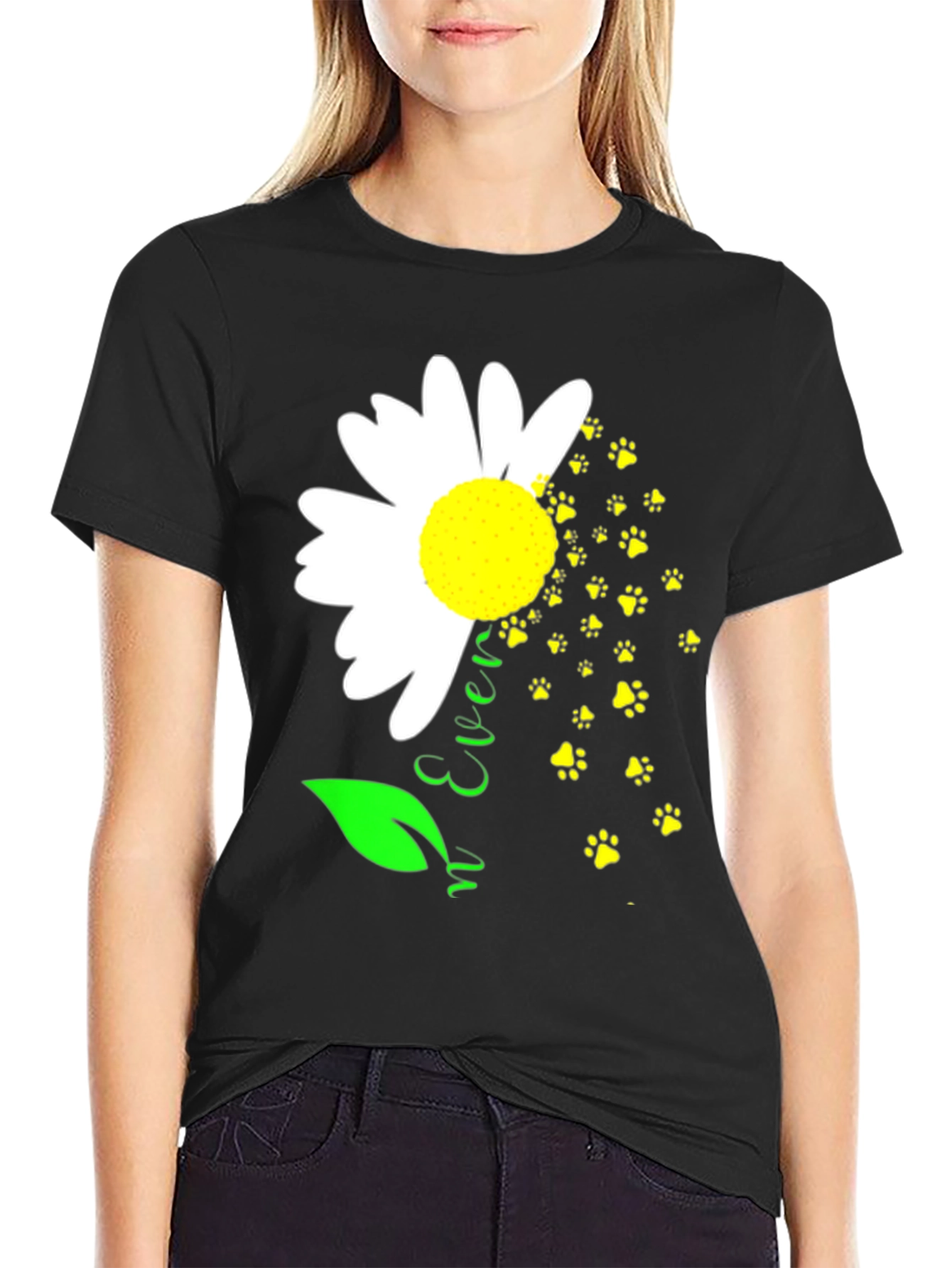 Daisy Paw Prints T-Shirt Black