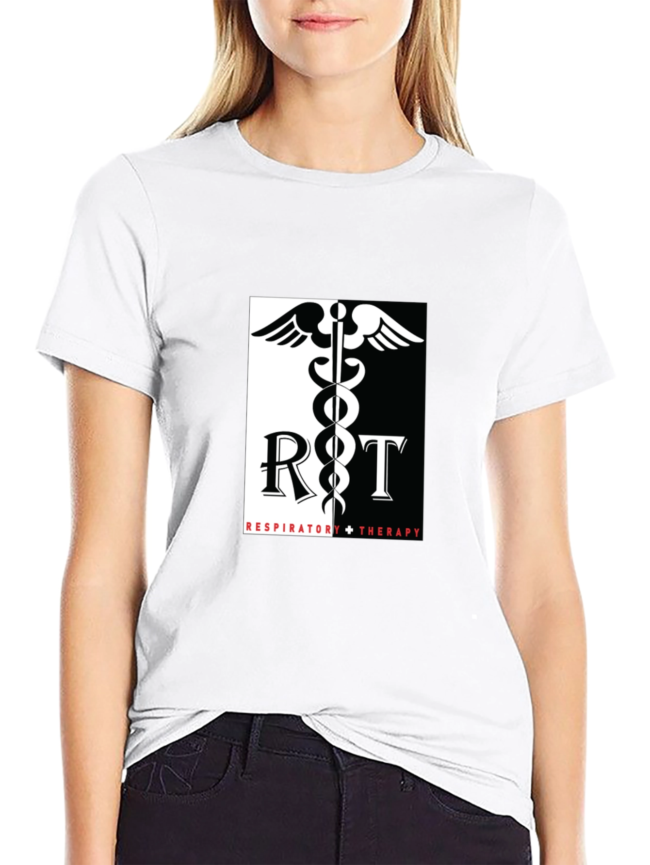 Respiratory Therapy Black T-Shirt - Medical Caduceus Design