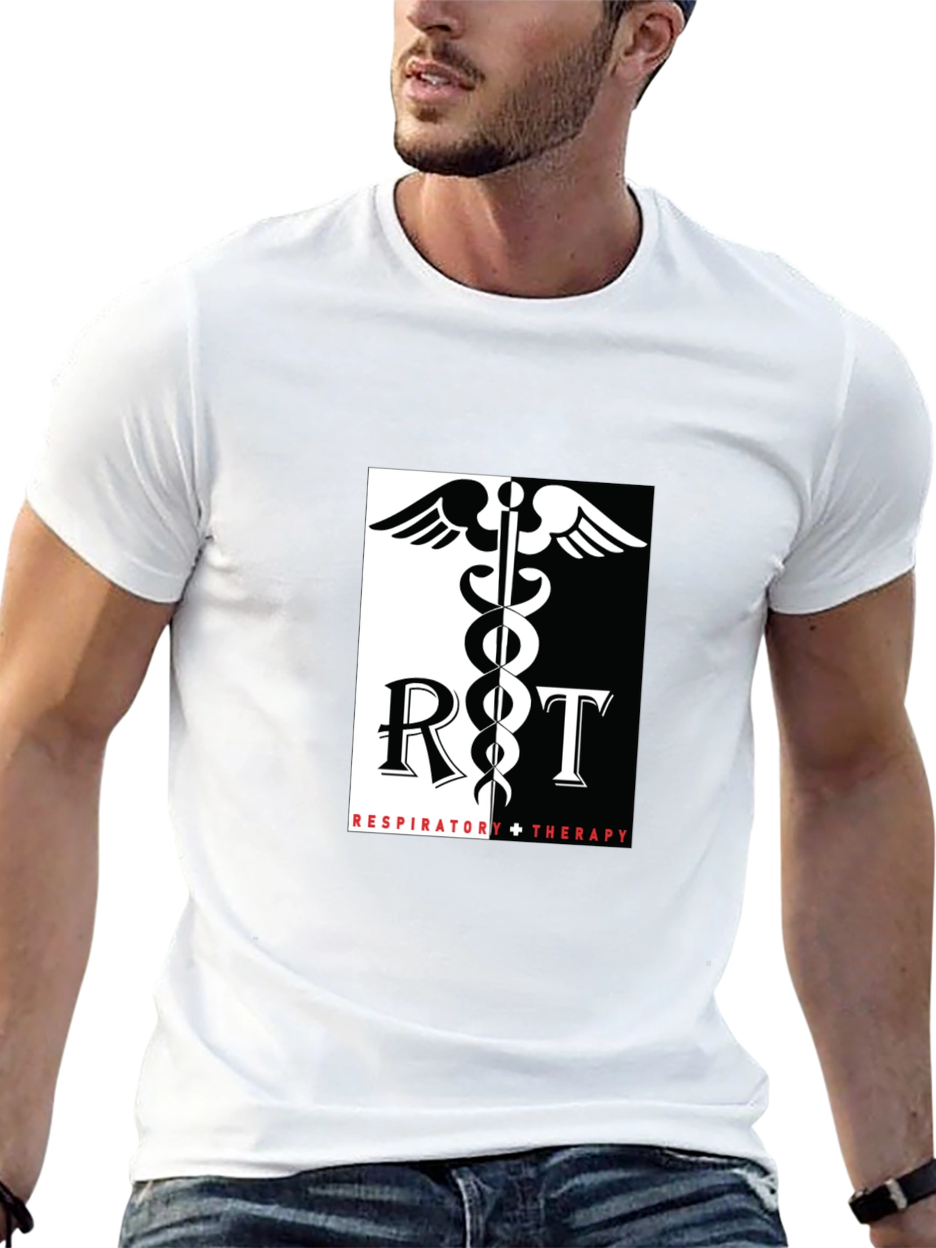 Respiratory Therapy Black T-Shirt - Medical Caduceus Design