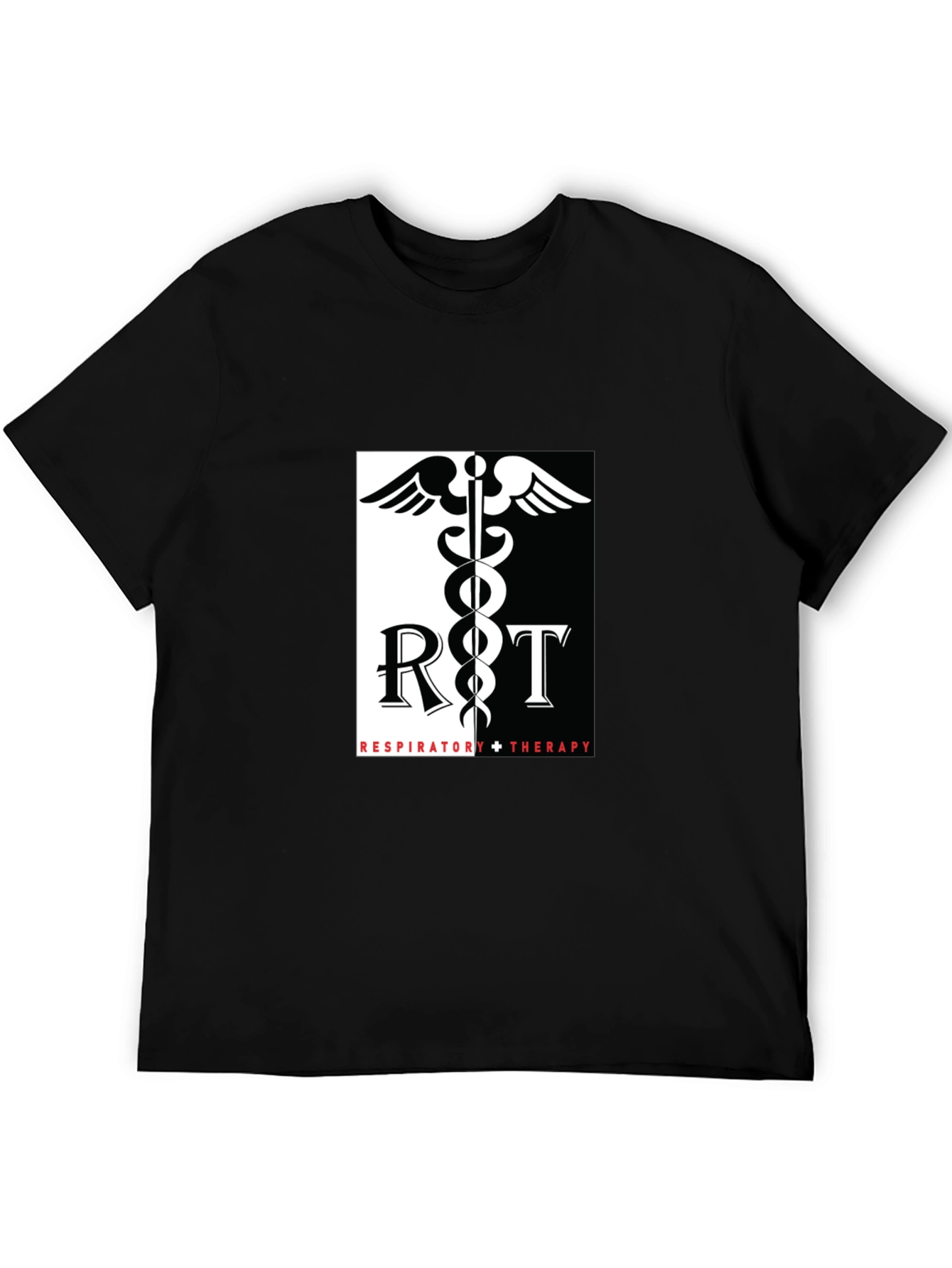 Respiratory Therapy Black T-Shirt - Medical Caduceus Design