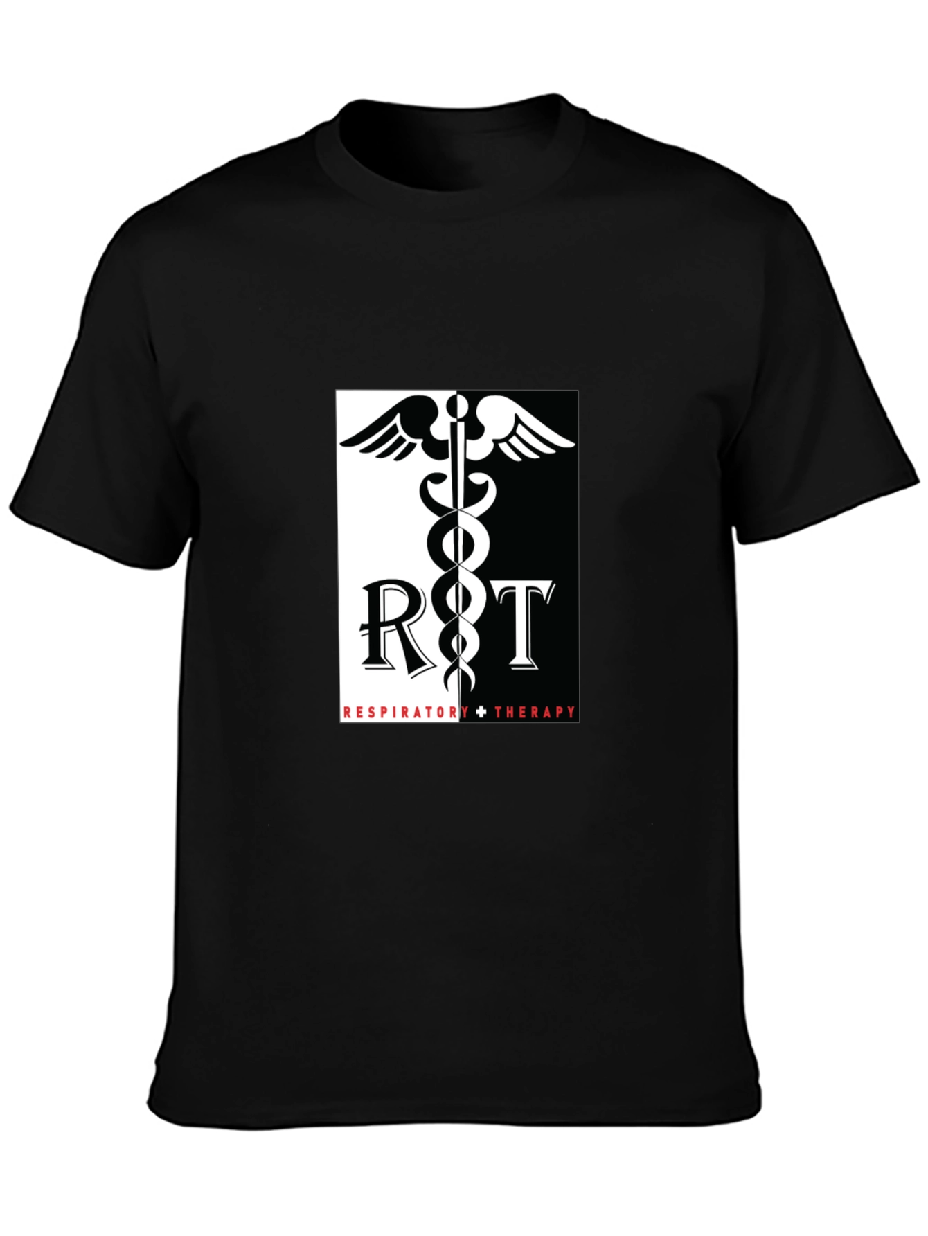 Respiratory Therapy Black T-Shirt - Medical Caduceus Design