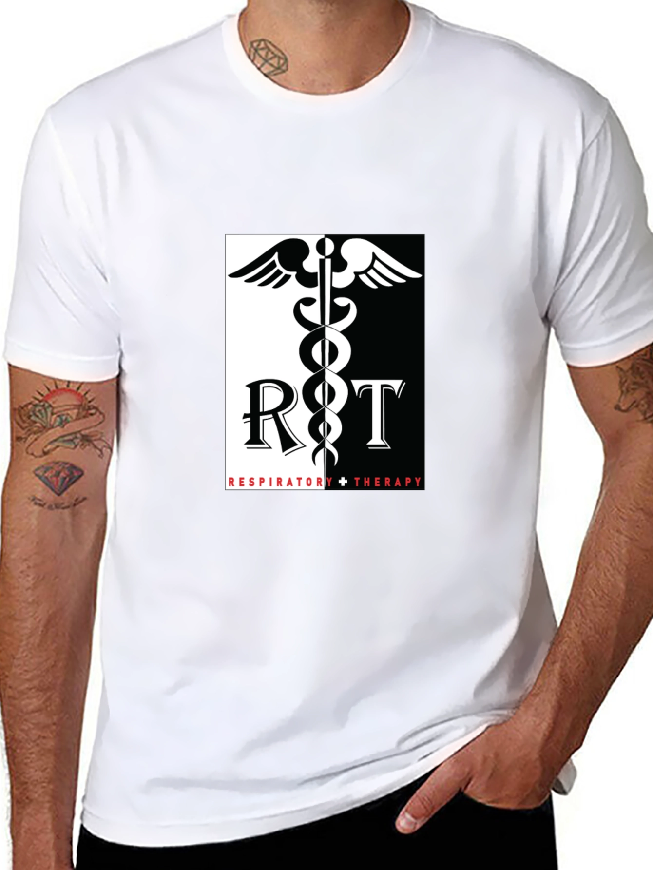 Respiratory Therapy Black T-Shirt - Medical Caduceus Design