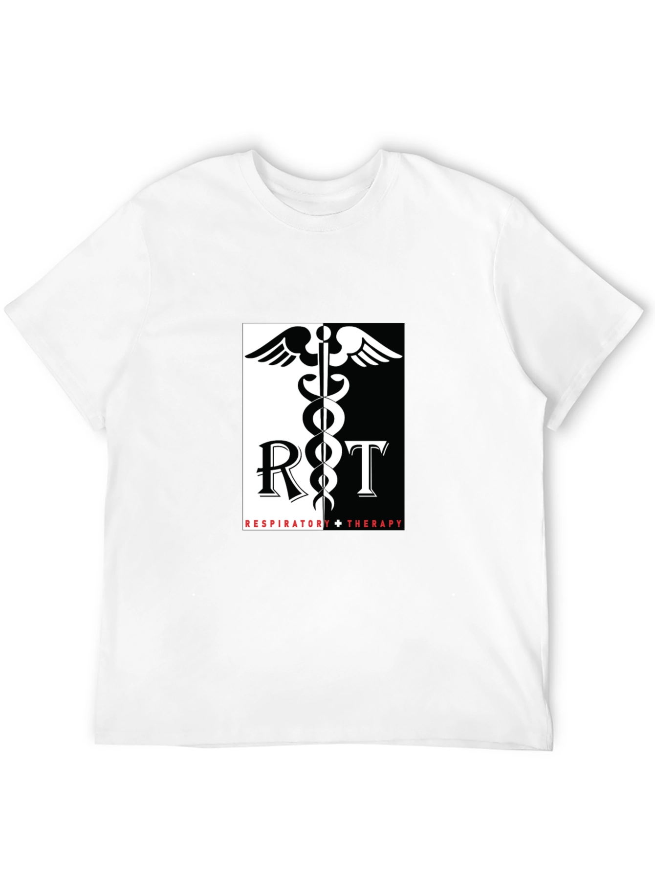 Respiratory Therapy Black T-Shirt - Medical Caduceus Design