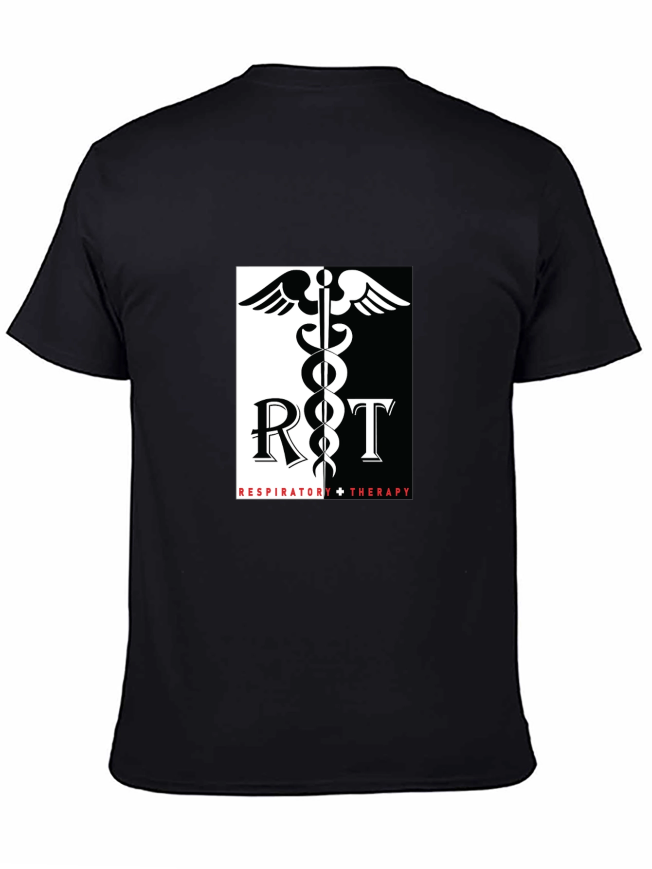 Respiratory Therapy Black T-Shirt - Medical Caduceus Design