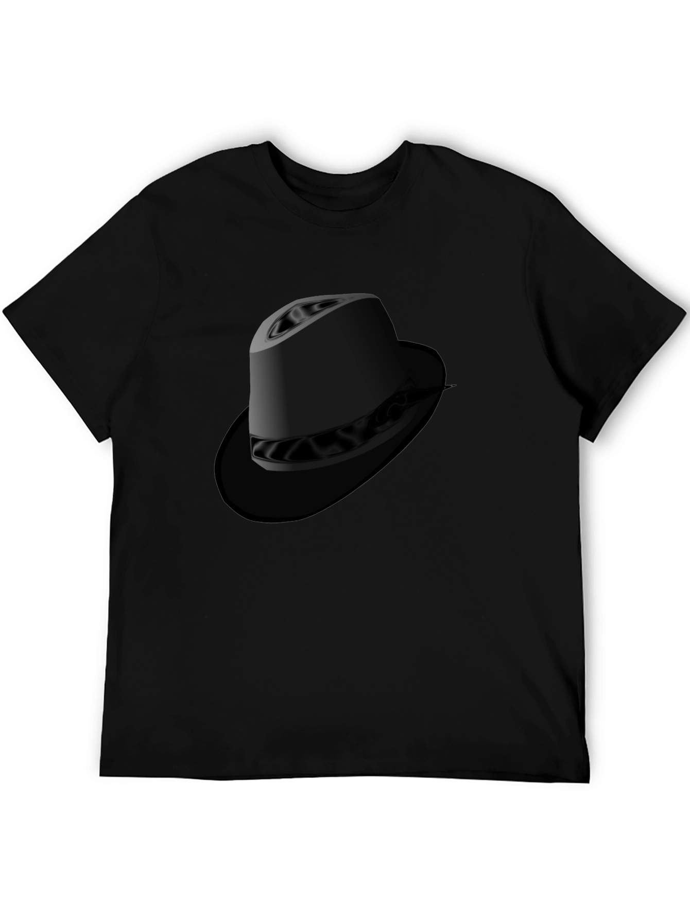 Black Graphic Tee - Fedora Hat Design