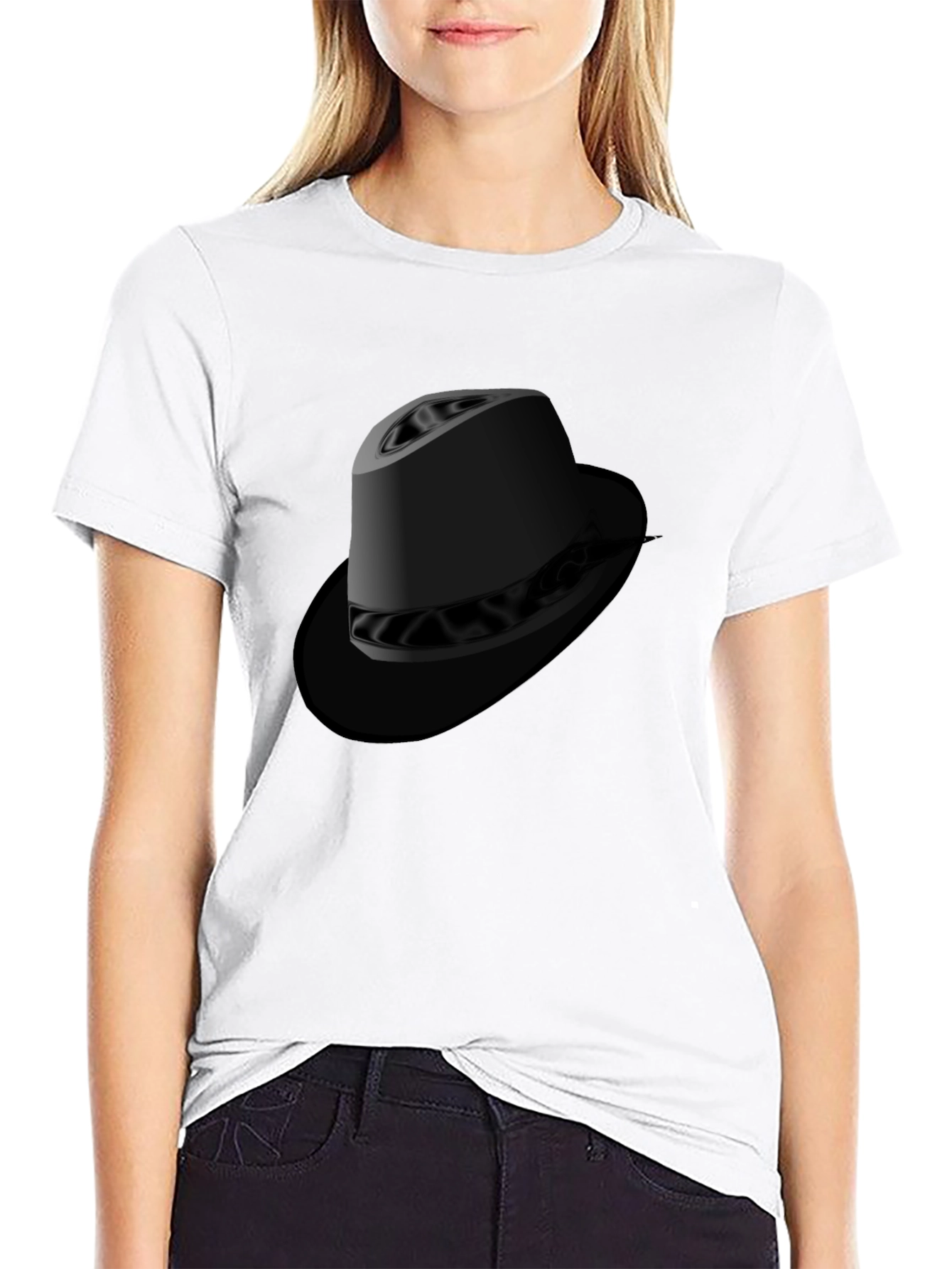 Black Graphic Tee - Fedora Hat Design