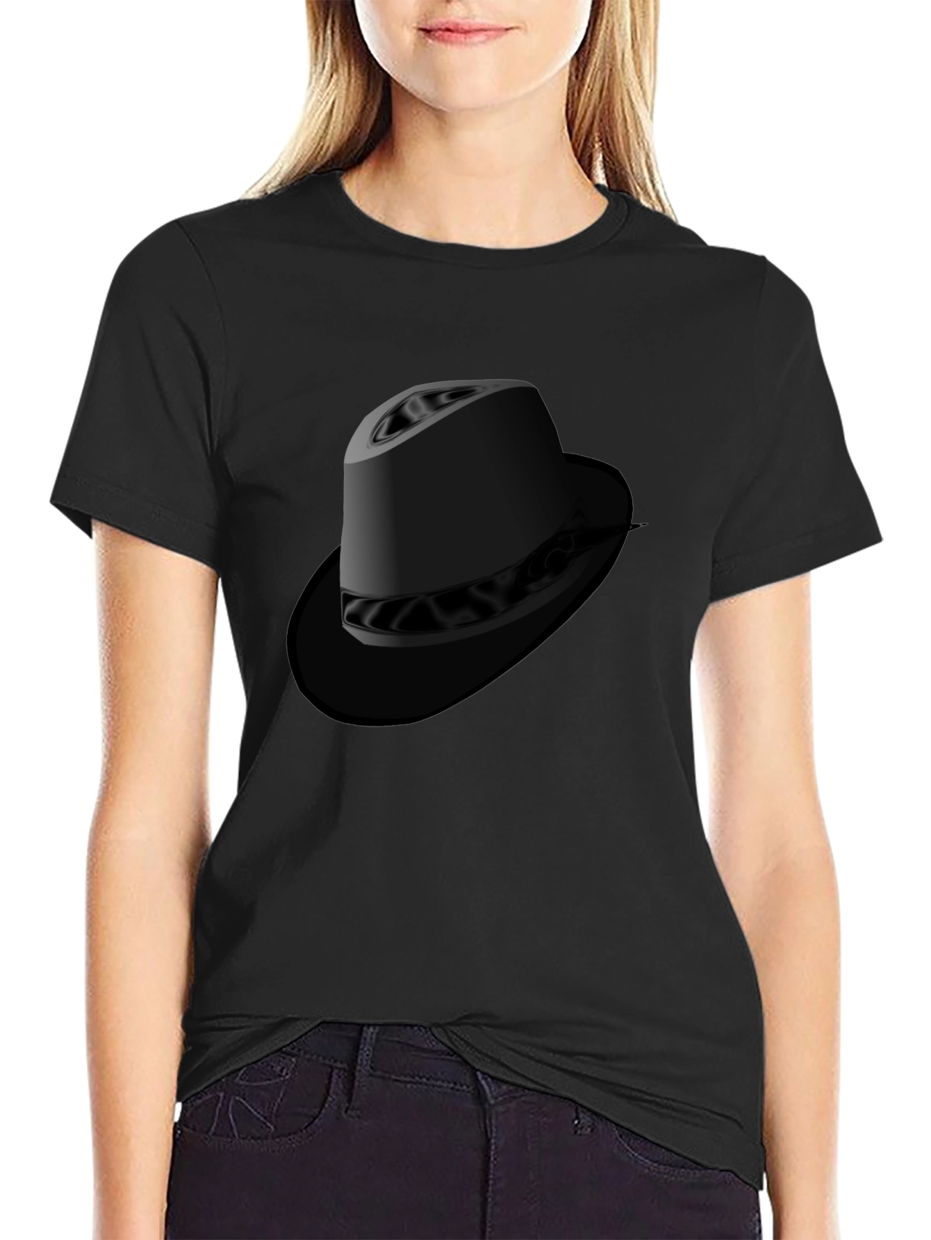 Black Graphic Tee - Fedora Hat Design