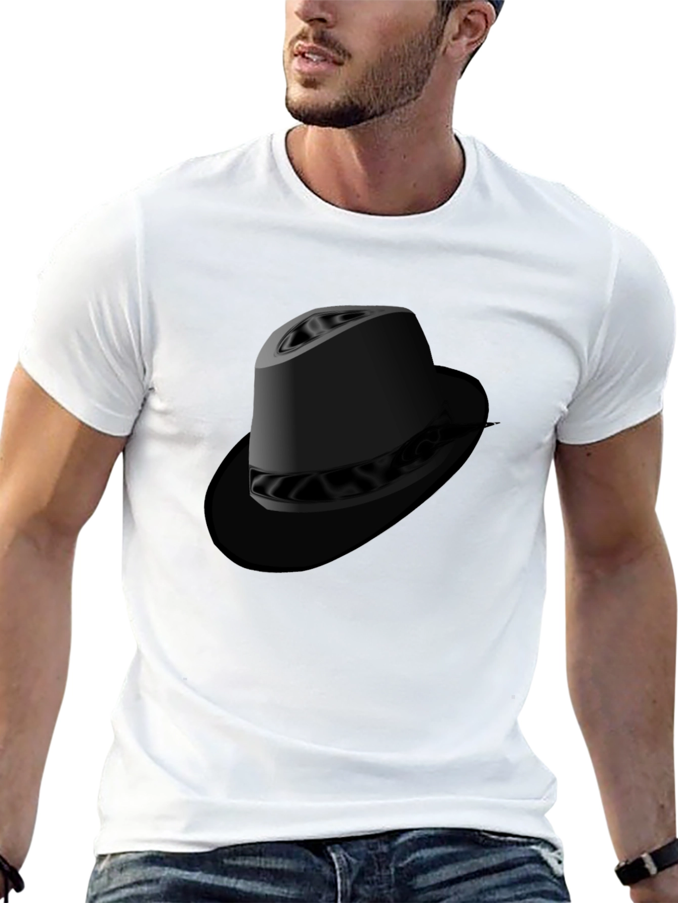 Black Graphic Tee - Fedora Hat Design