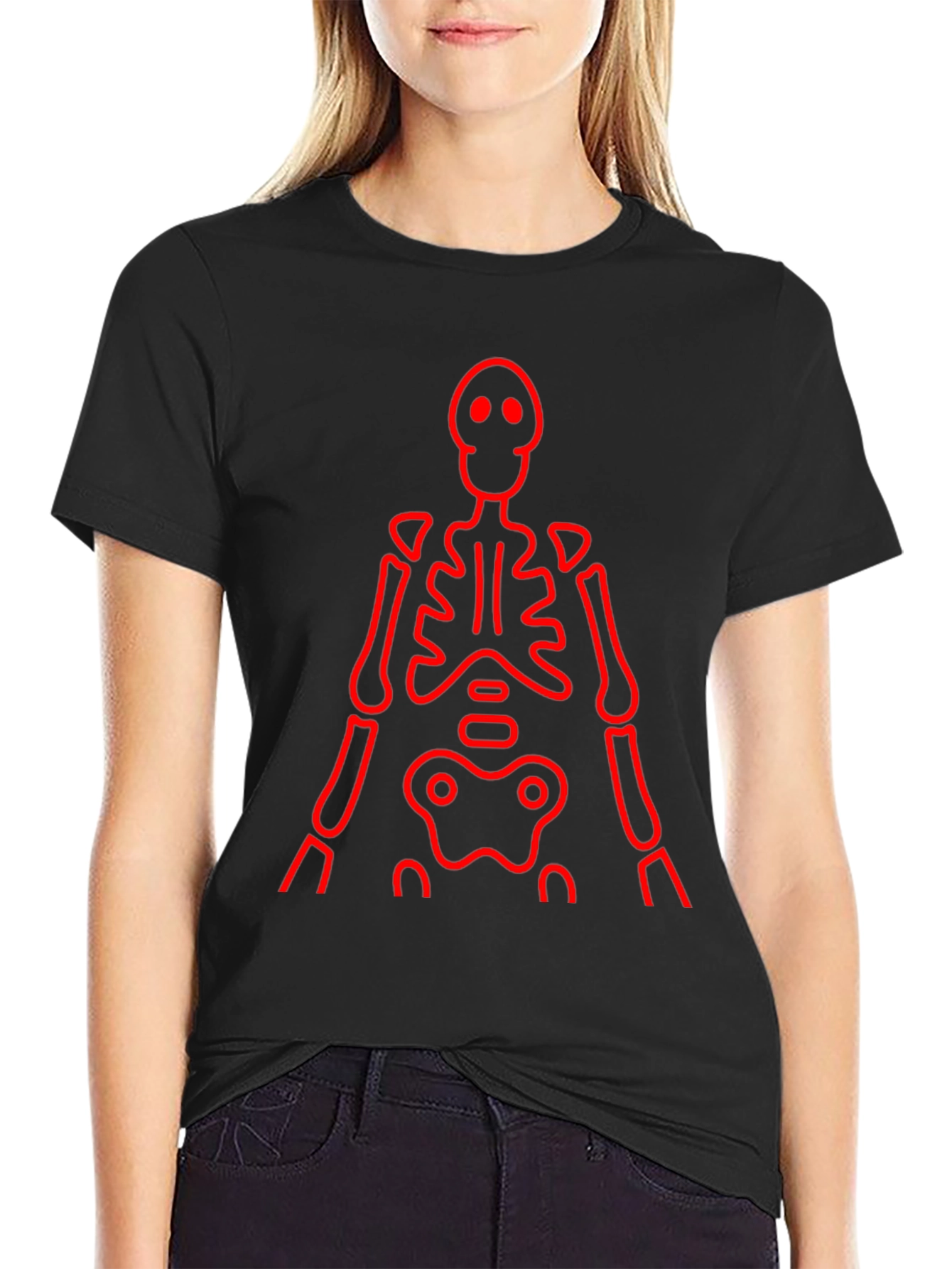 Red Skeleton Graphic Black Tee