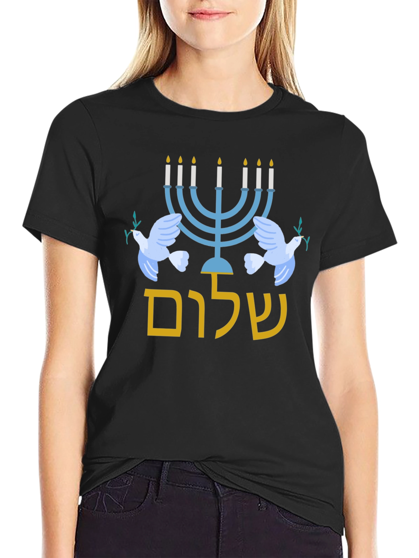 Shalom Hanukkah Peace Dove Graphic T-Shirt