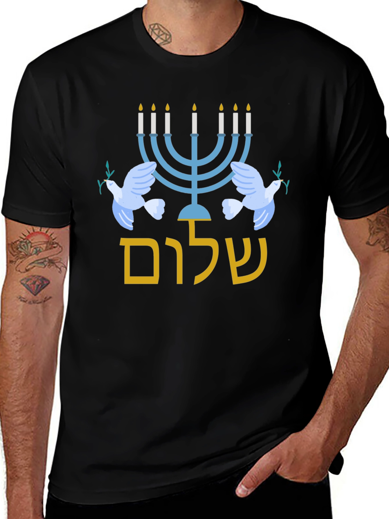 Shalom Hanukkah Peace Dove Graphic T-Shirt
