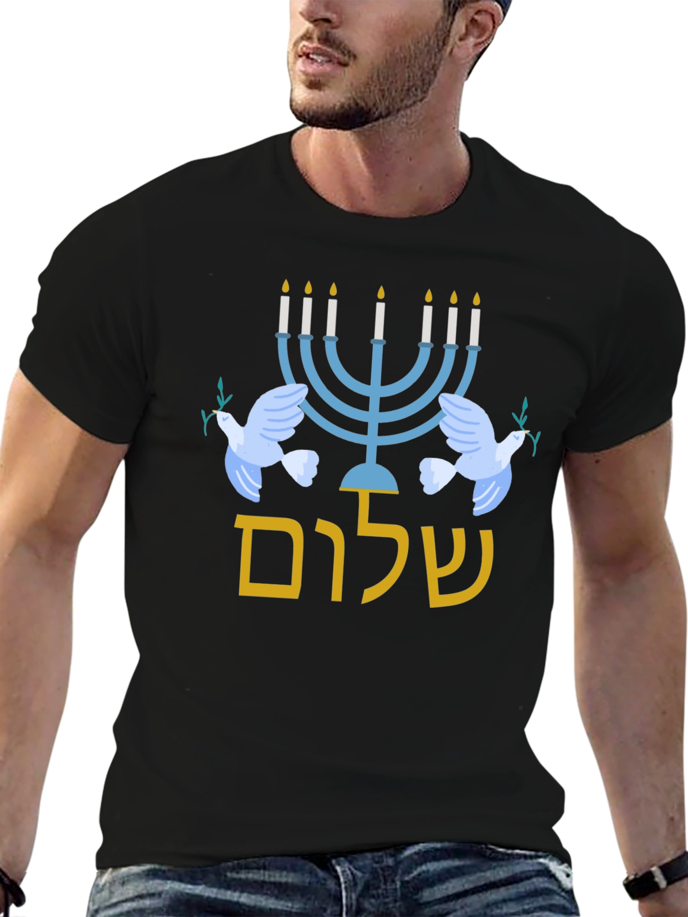 Shalom Hanukkah Peace Dove Graphic T-Shirt