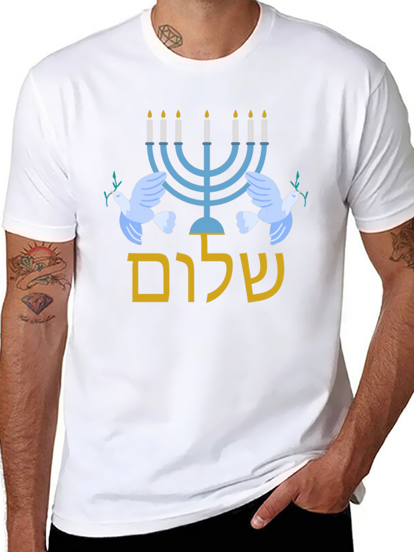 Shalom Hanukkah Peace Dove Graphic T-Shirt