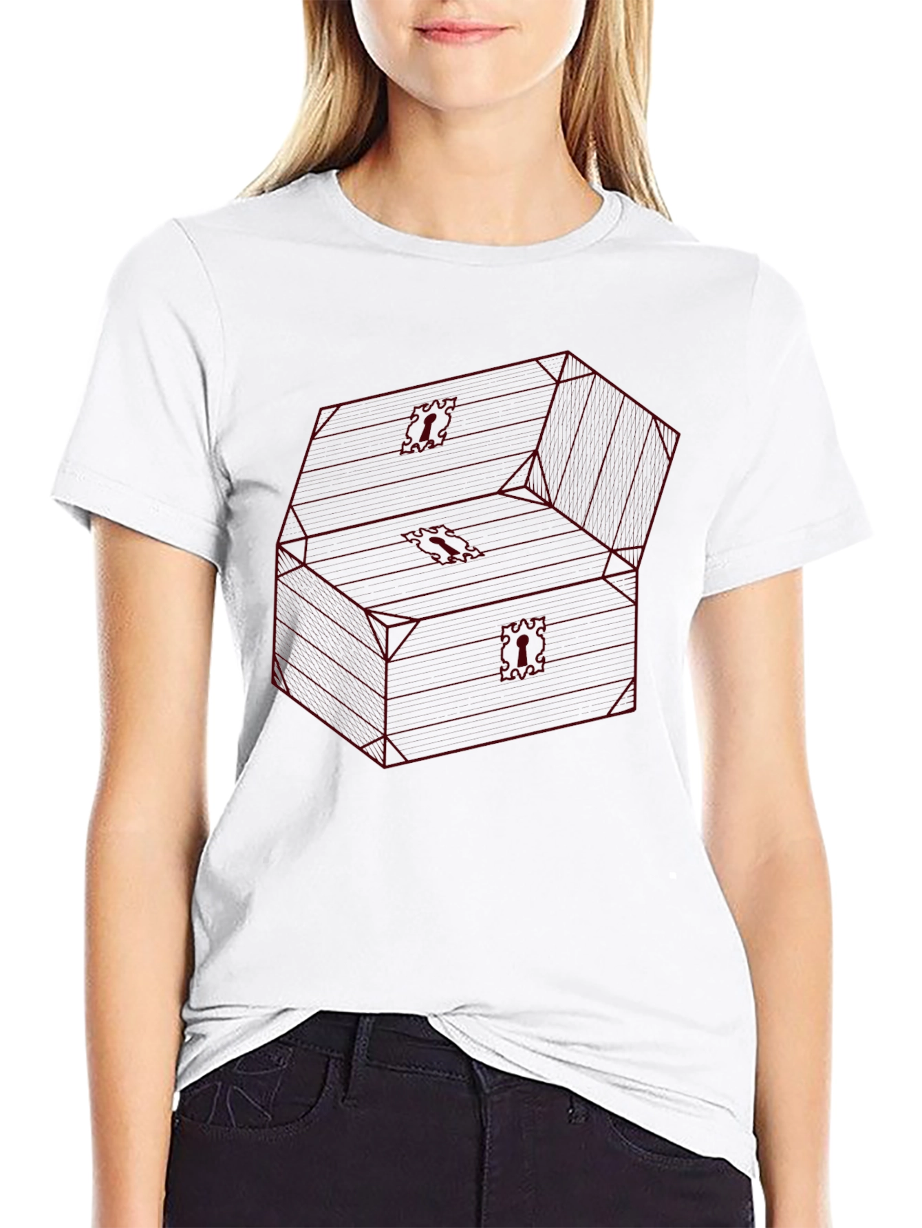 Red Wireframe Treasure Chest Graphic T-Shirt