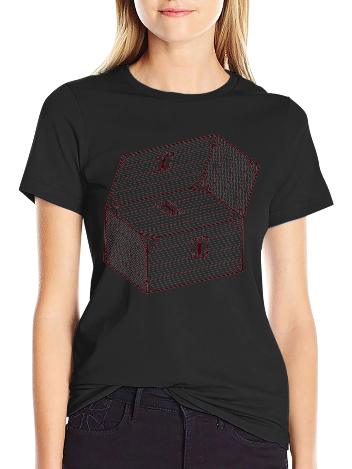 Red Wireframe Treasure Chest Graphic T-Shirt
