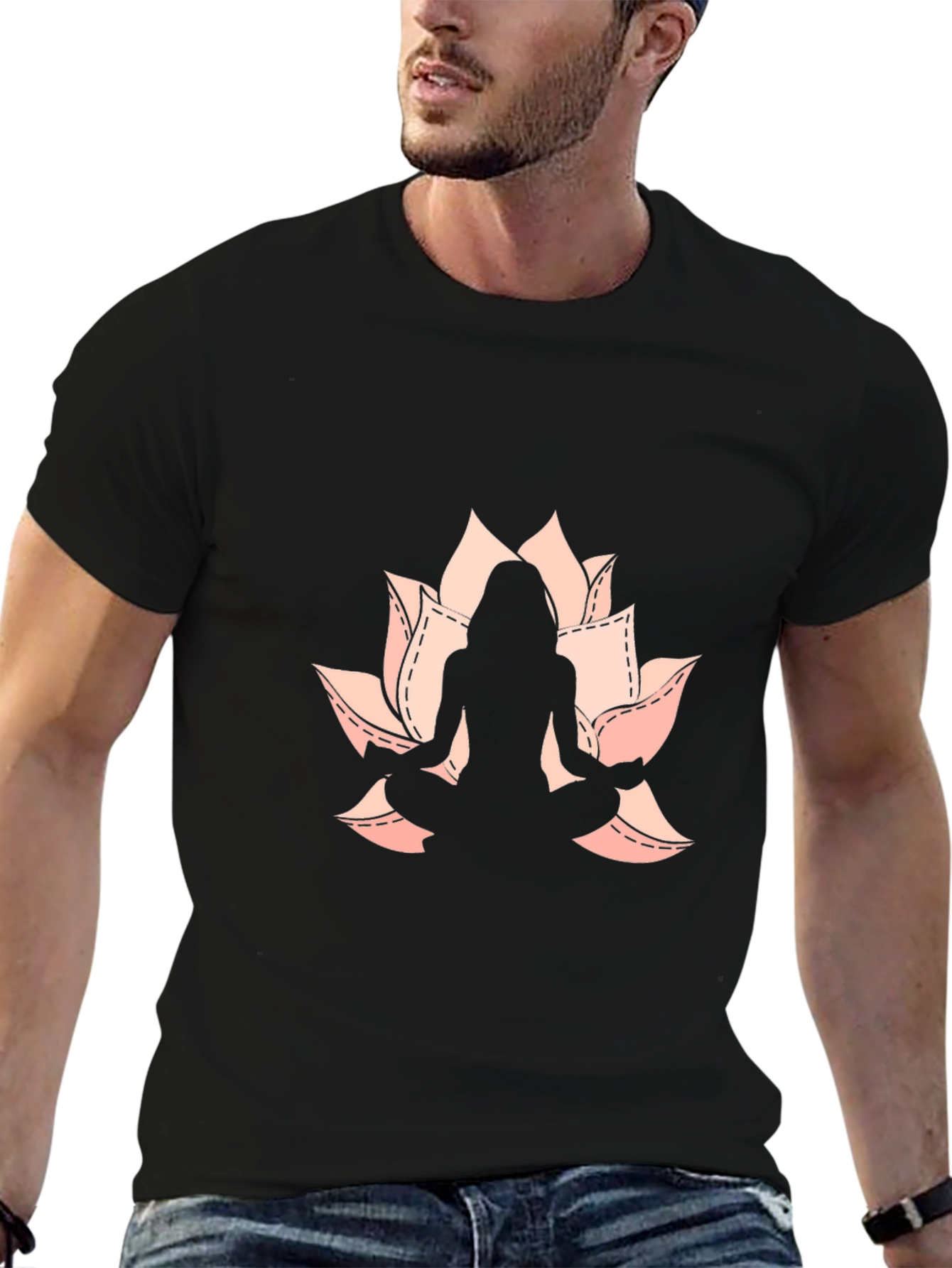 Lotus Yoga Pose Graphic Black T-Shirt
