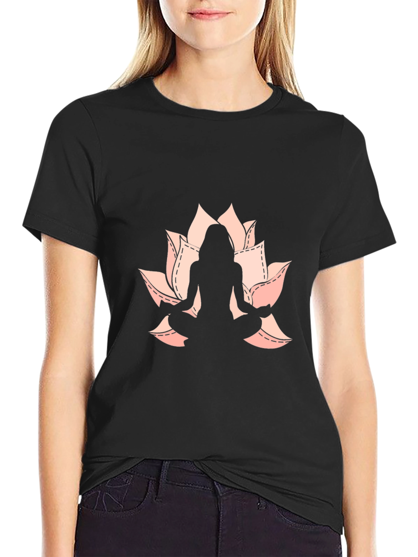 Lotus Yoga Pose Graphic Black T-Shirt