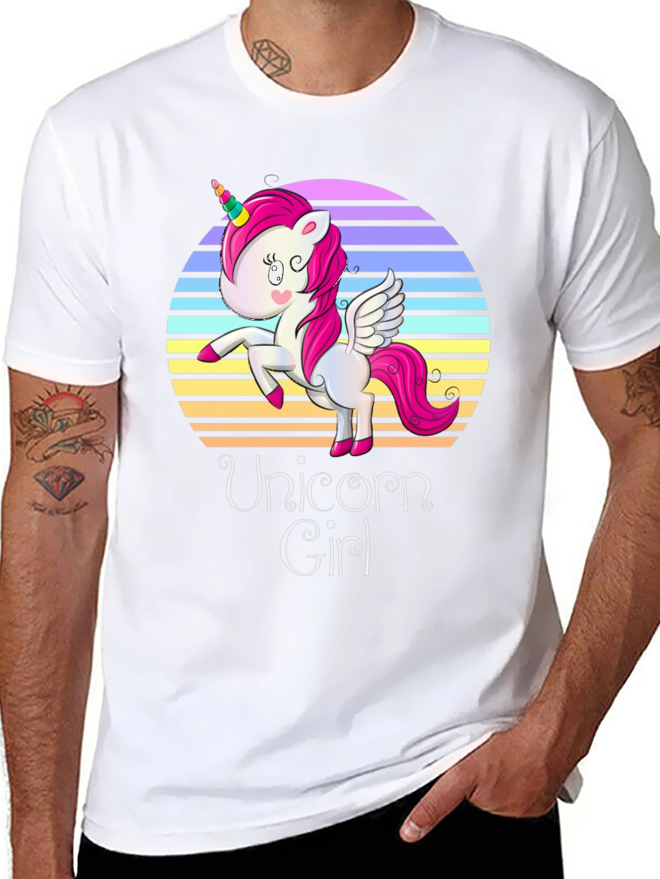 Unicorn Girl Graphic Print Black T-Shirt