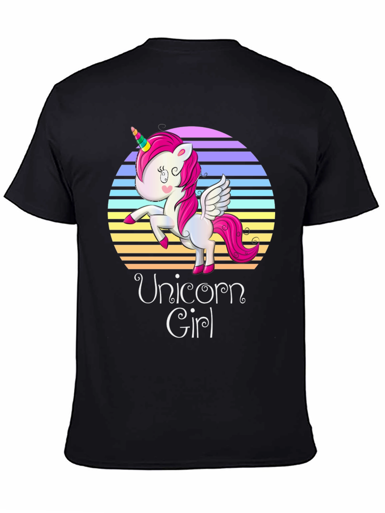 Unicorn Girl Graphic Print Black T-Shirt