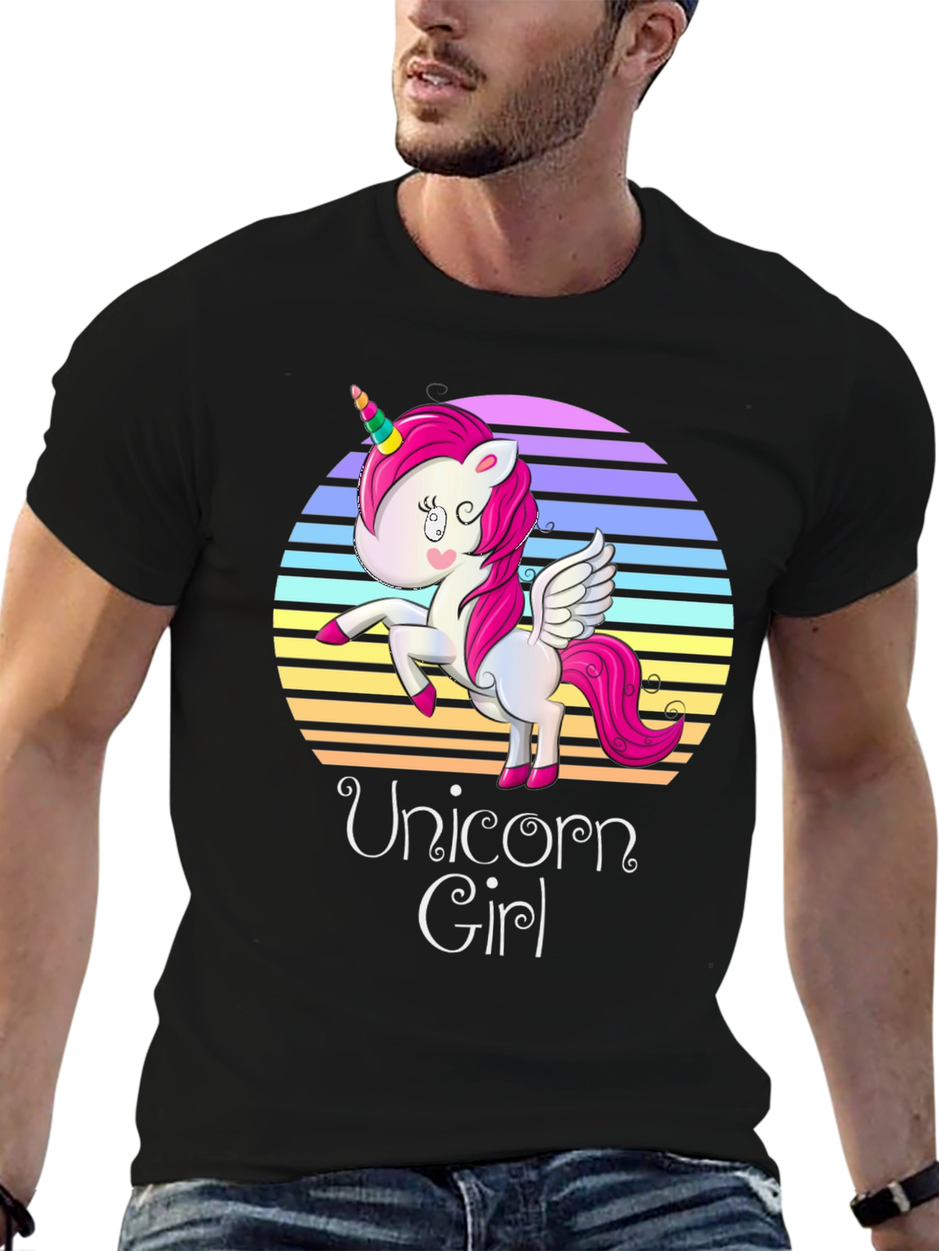 Unicorn Girl Graphic Print Black T-Shirt
