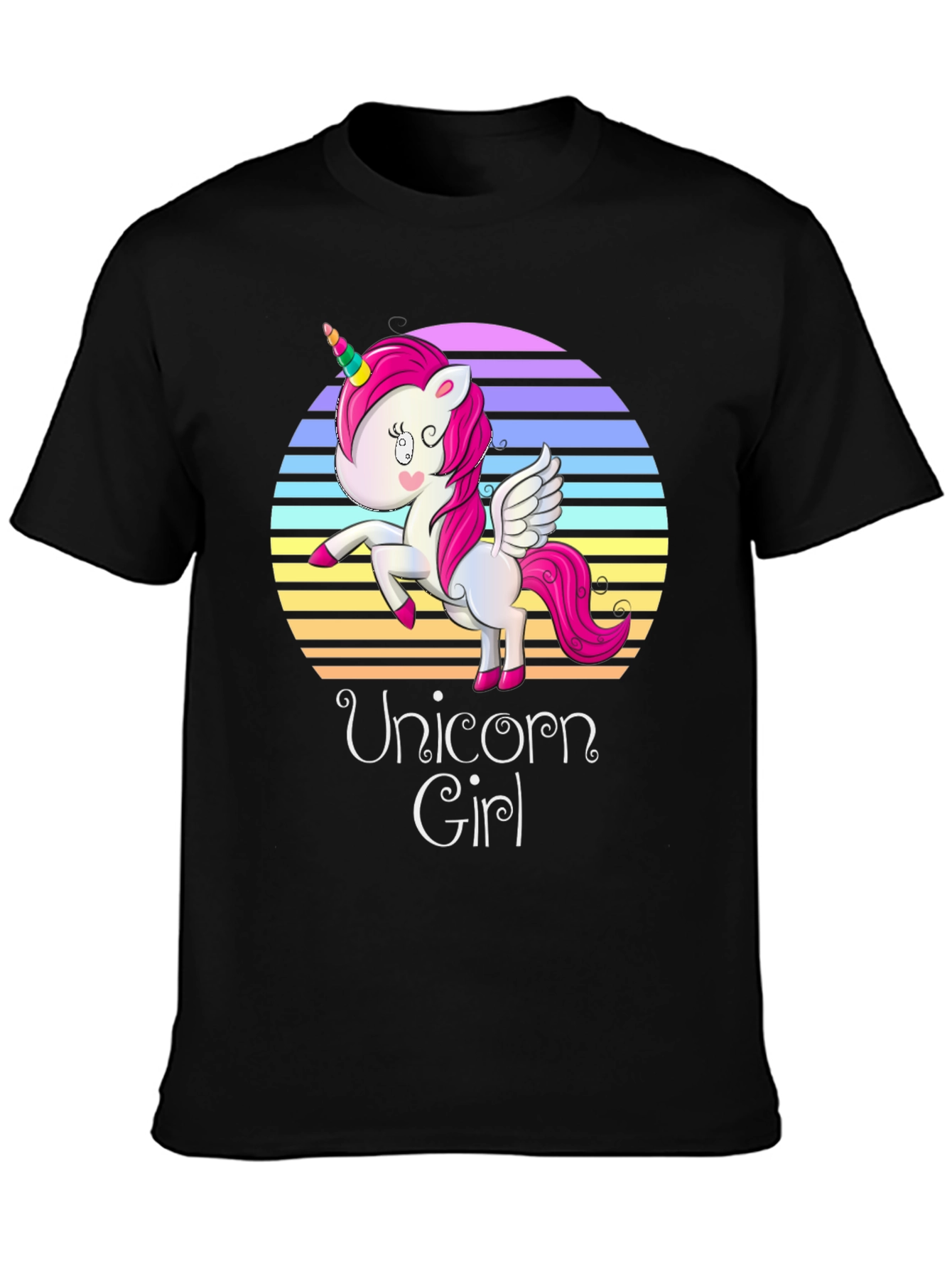 Unicorn Girl Graphic Print Black T-Shirt