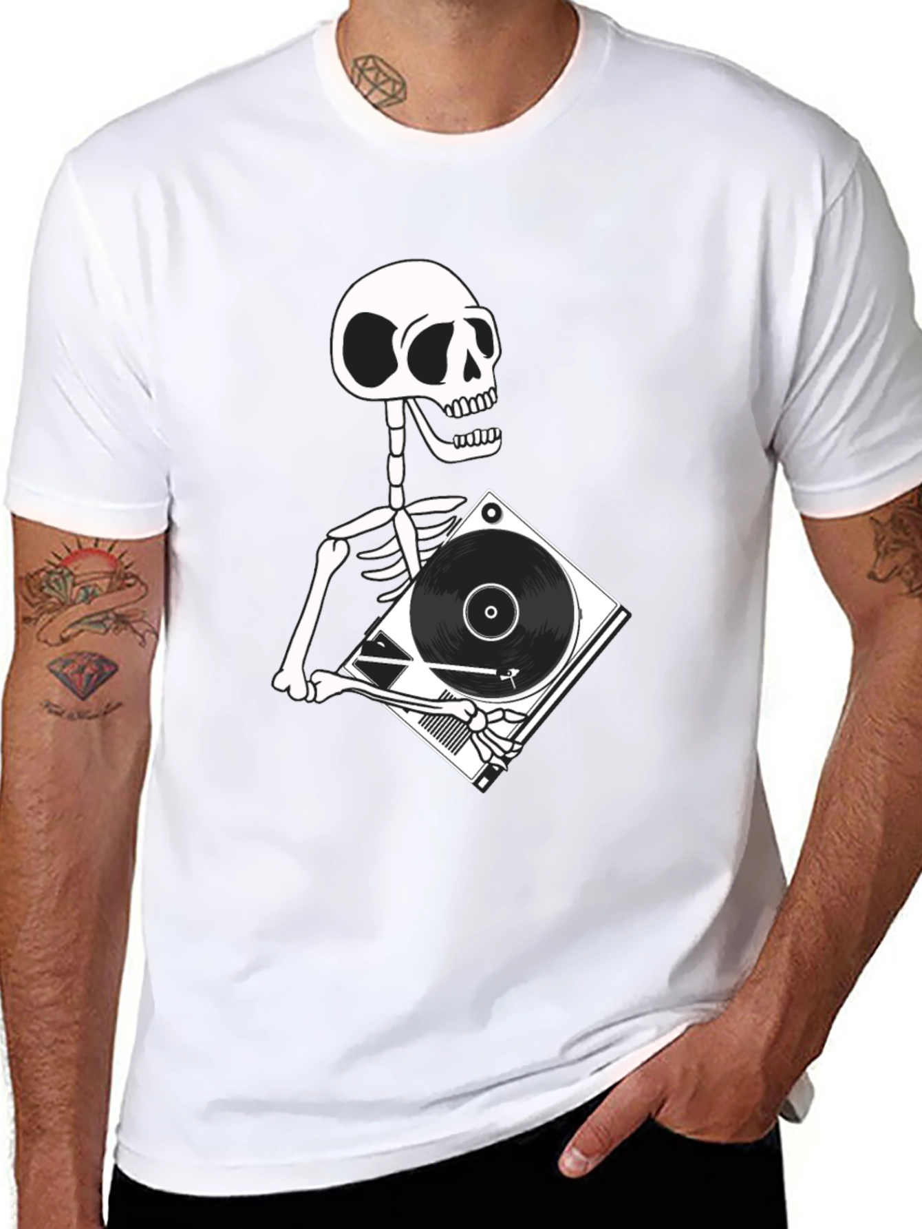 Skeleton DJ Graphic T-Shirt - Black Cotton Tee