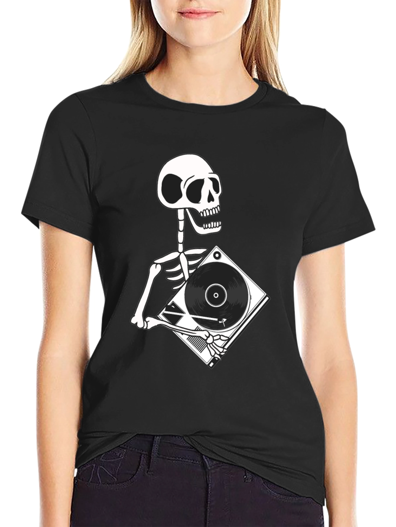 Skeleton DJ Graphic T-Shirt - Black Cotton Tee