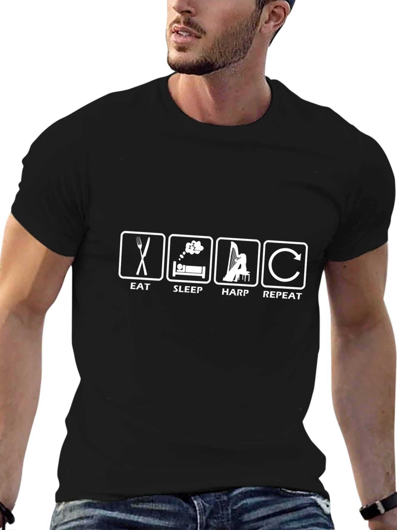 Eat Sleep Harp Repeat T-Shirt - Musician Tee