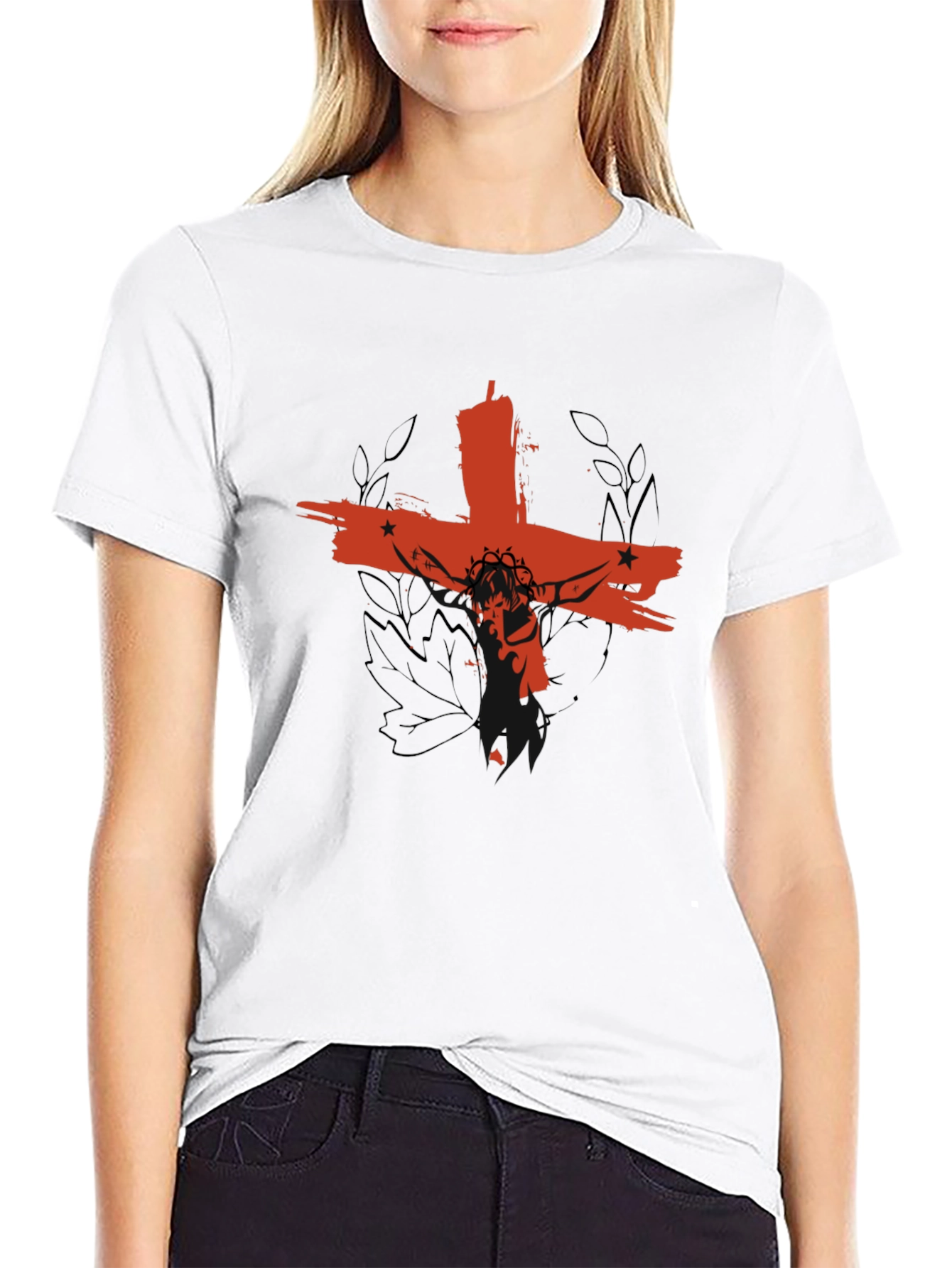 Distressed Cross Graphic Tee - Casual Black T-Shirt