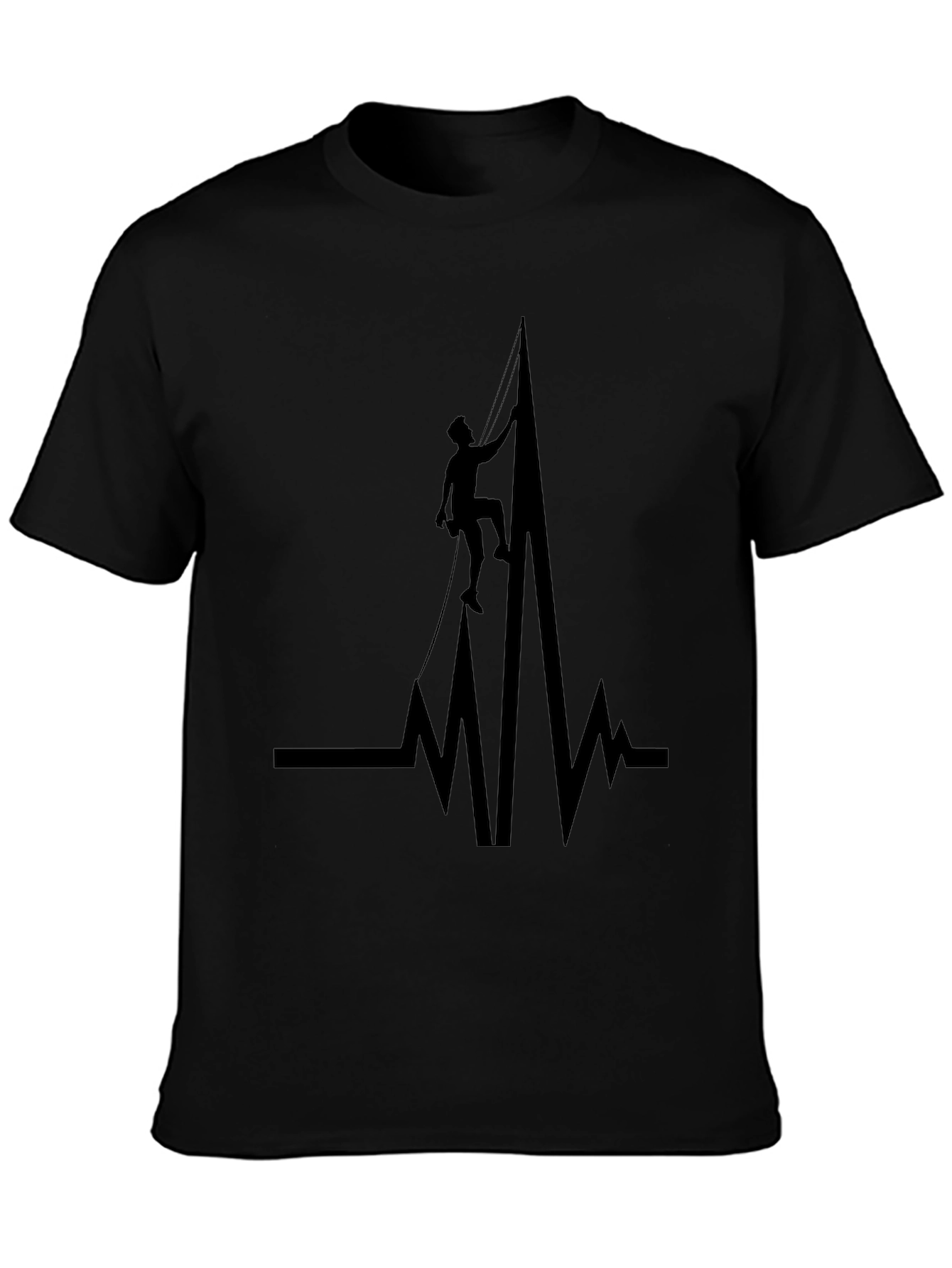 Climbing Heartbeat Graphic Tee - Black Cotton T-Shirt