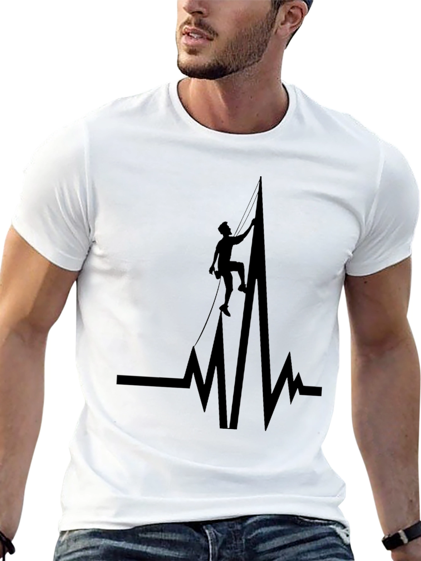 Climbing Heartbeat Graphic Tee - Black Cotton T-Shirt