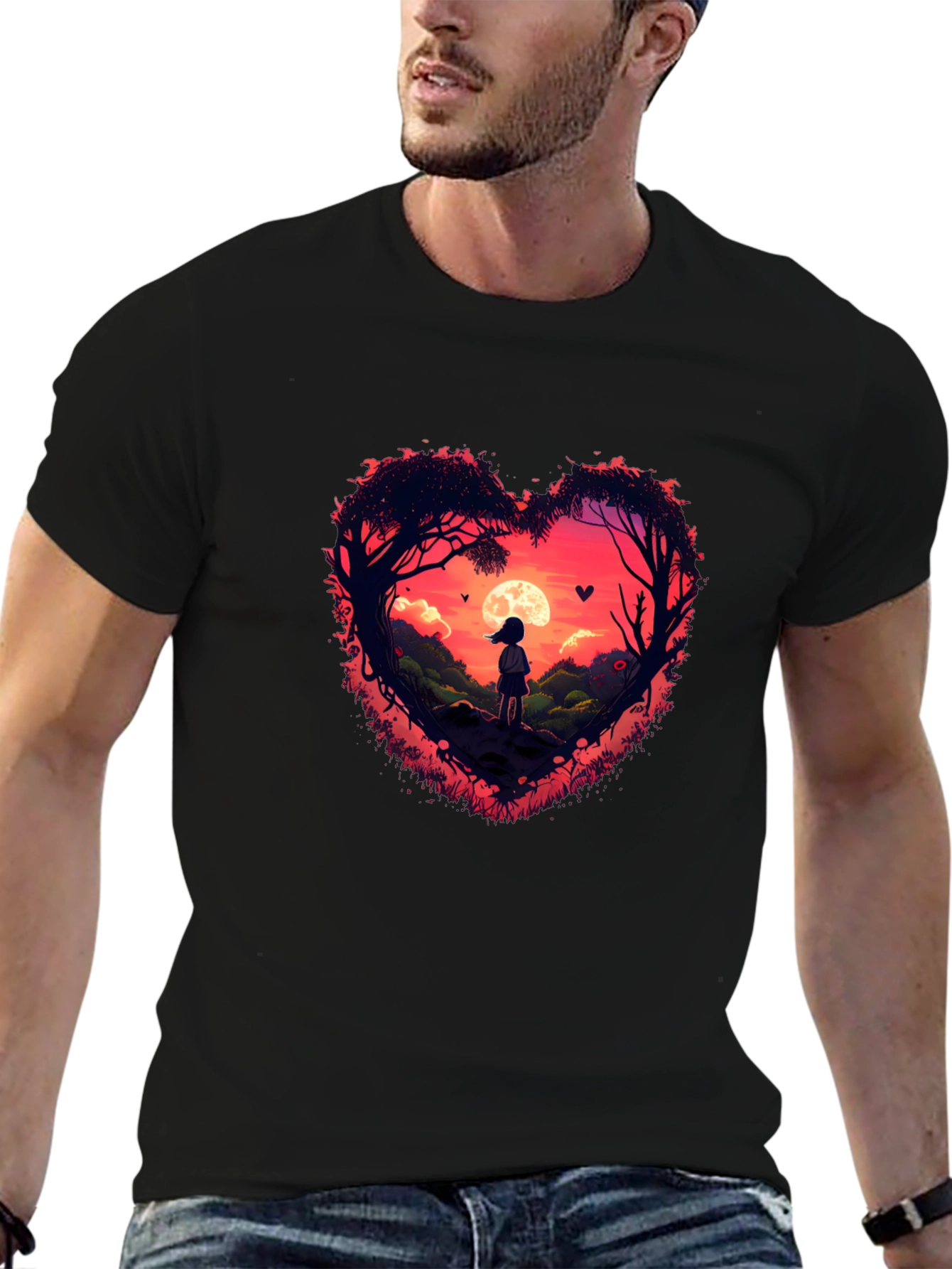 Romantic Sunset Heart Graphic Tee