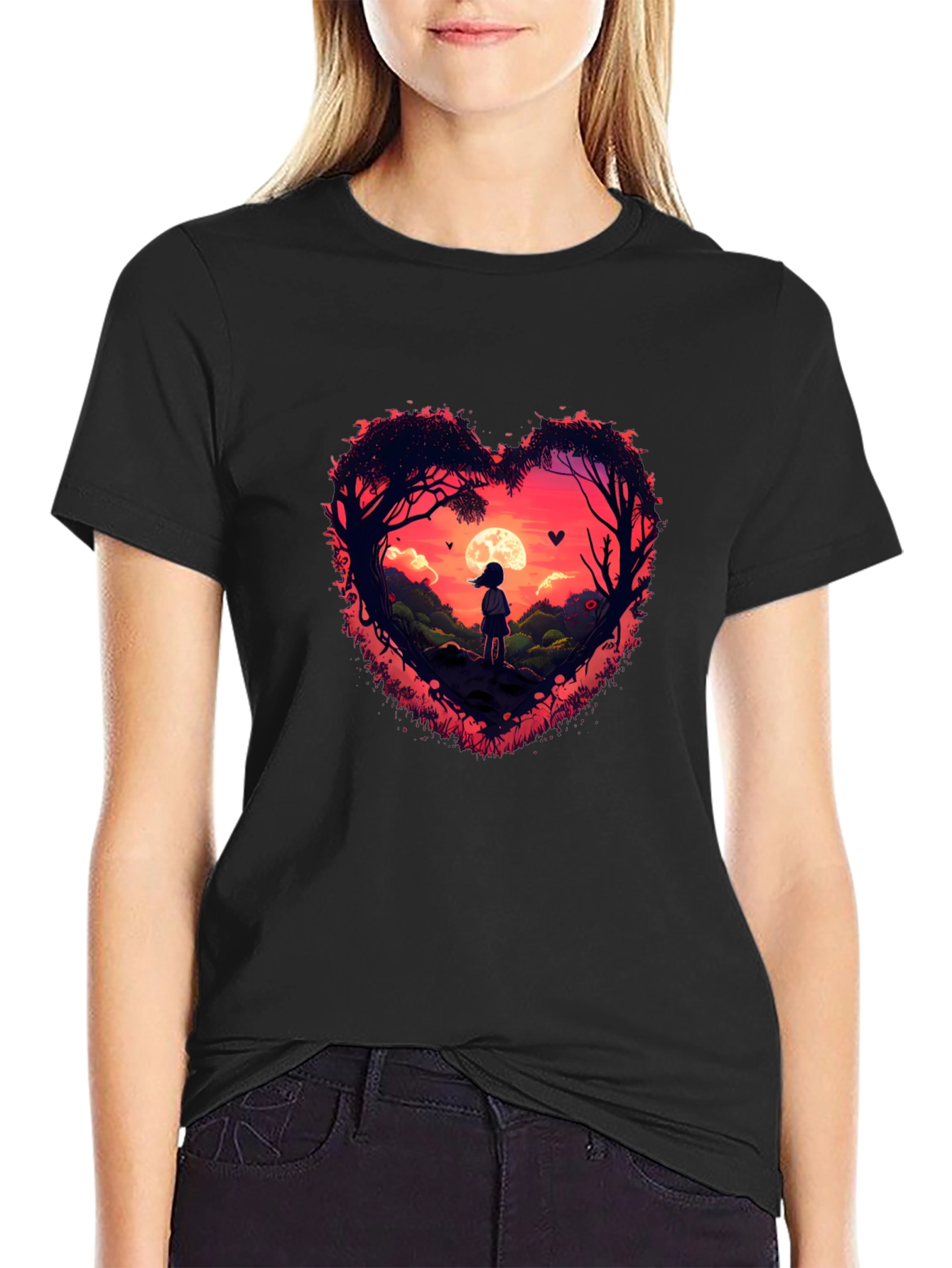 Romantic Sunset Heart Graphic Tee
