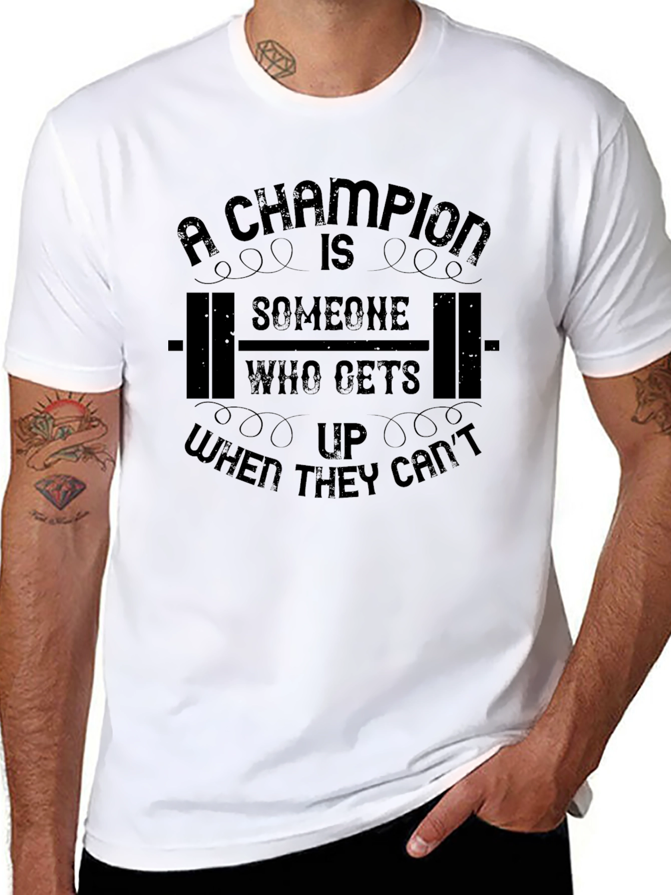 Champion Motivational T-Shirt - Black Fitness Tee