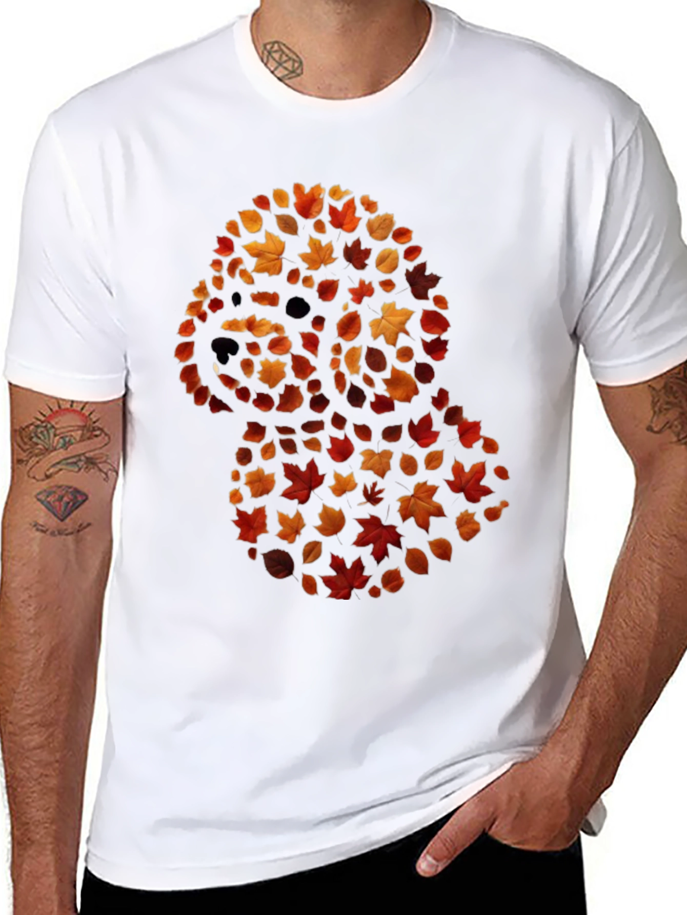 Fall Leaf Poodle Black T-Shirt