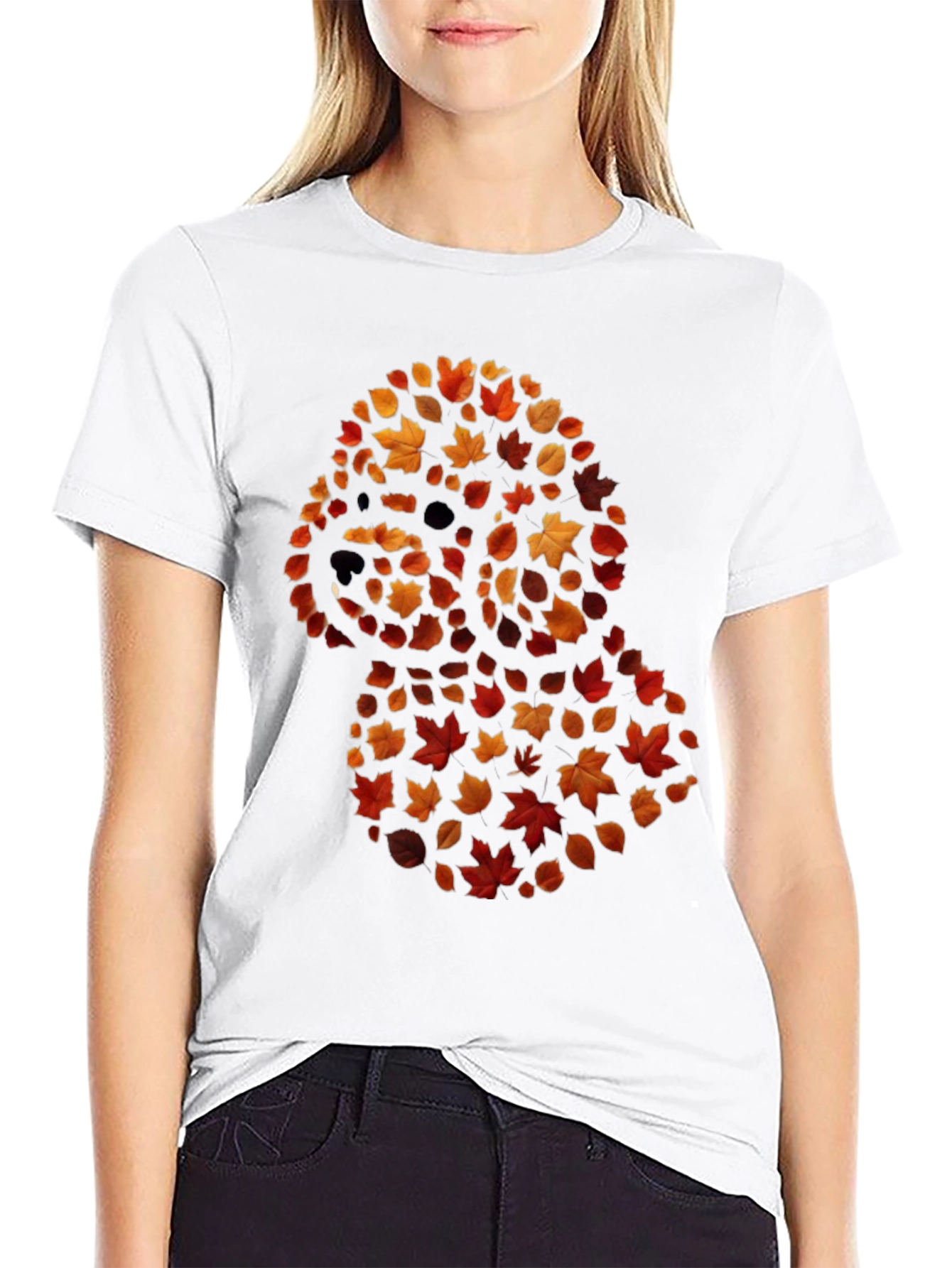 Fall Leaf Poodle Black T-Shirt