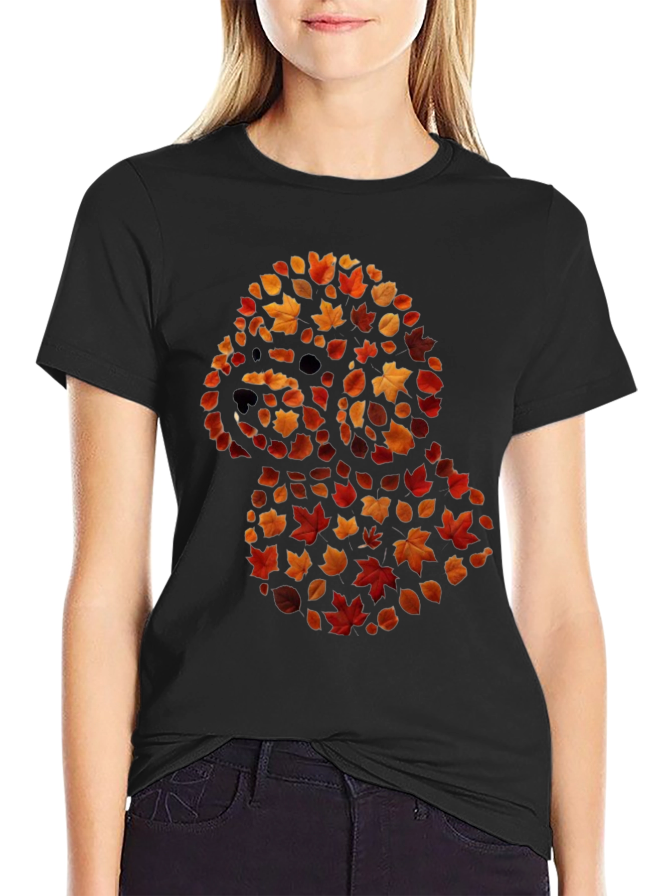 Fall Leaf Poodle Black T-Shirt
