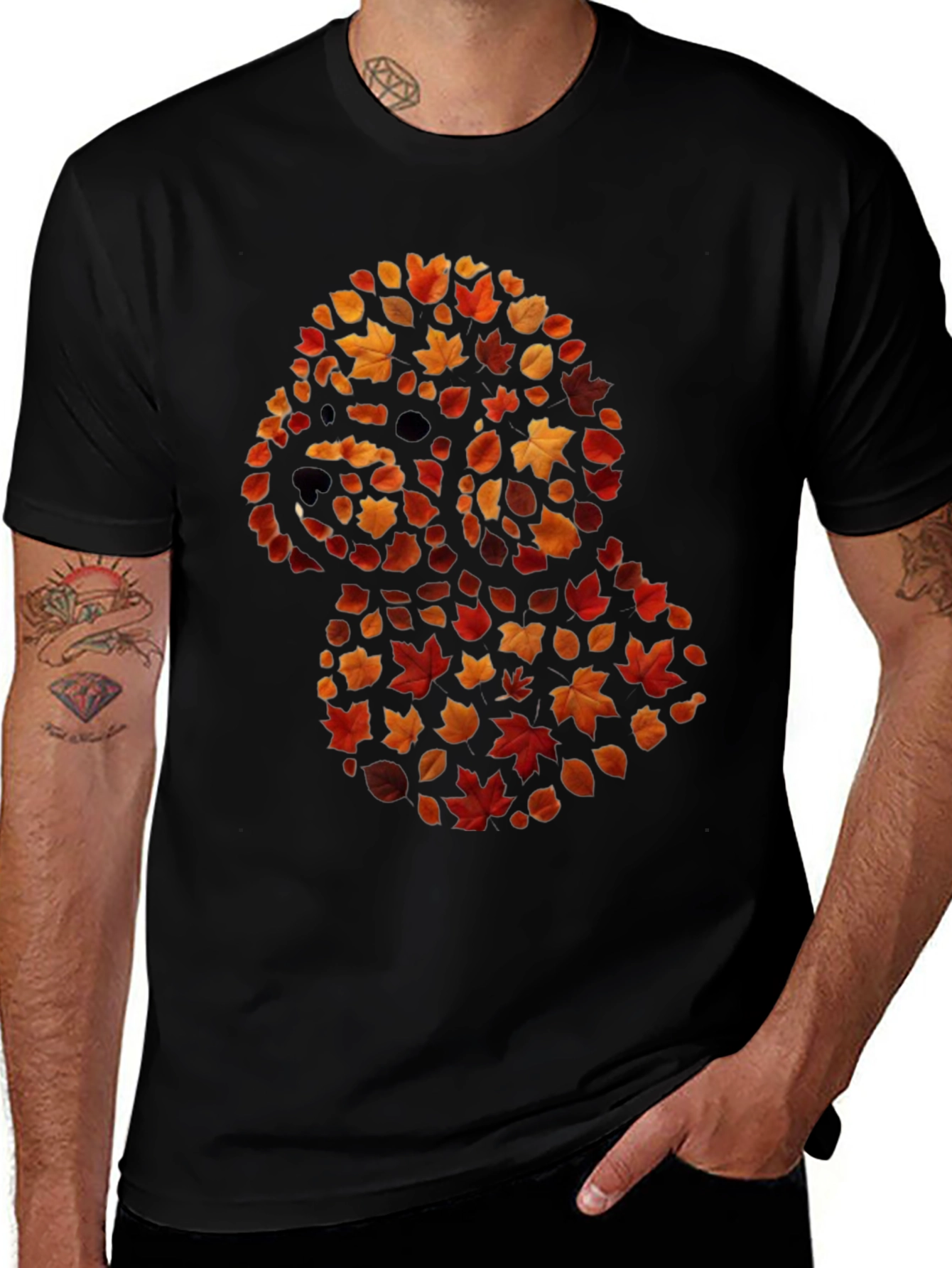 Fall Leaf Poodle Black T-Shirt