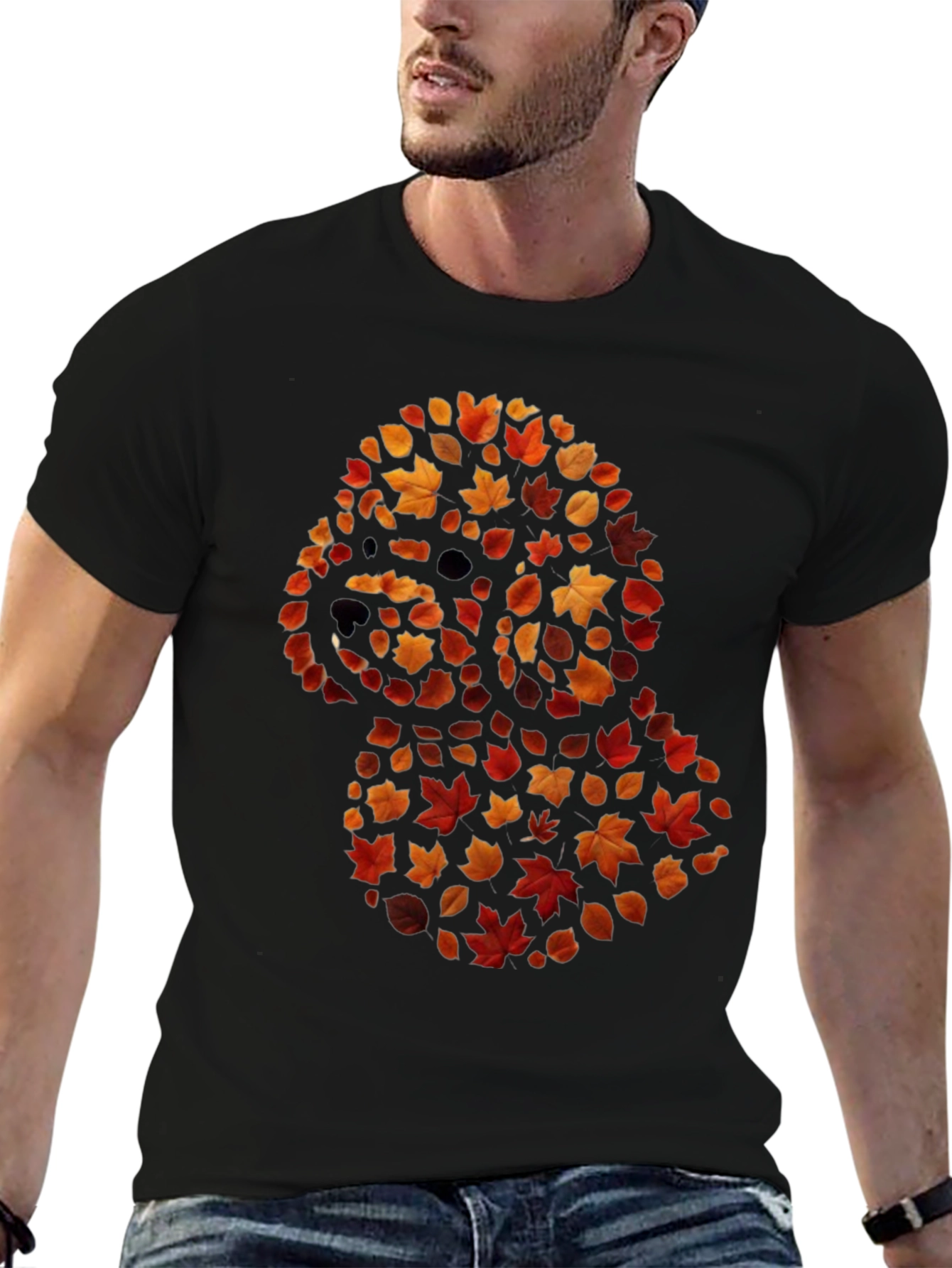 Fall Leaf Poodle Black T-Shirt