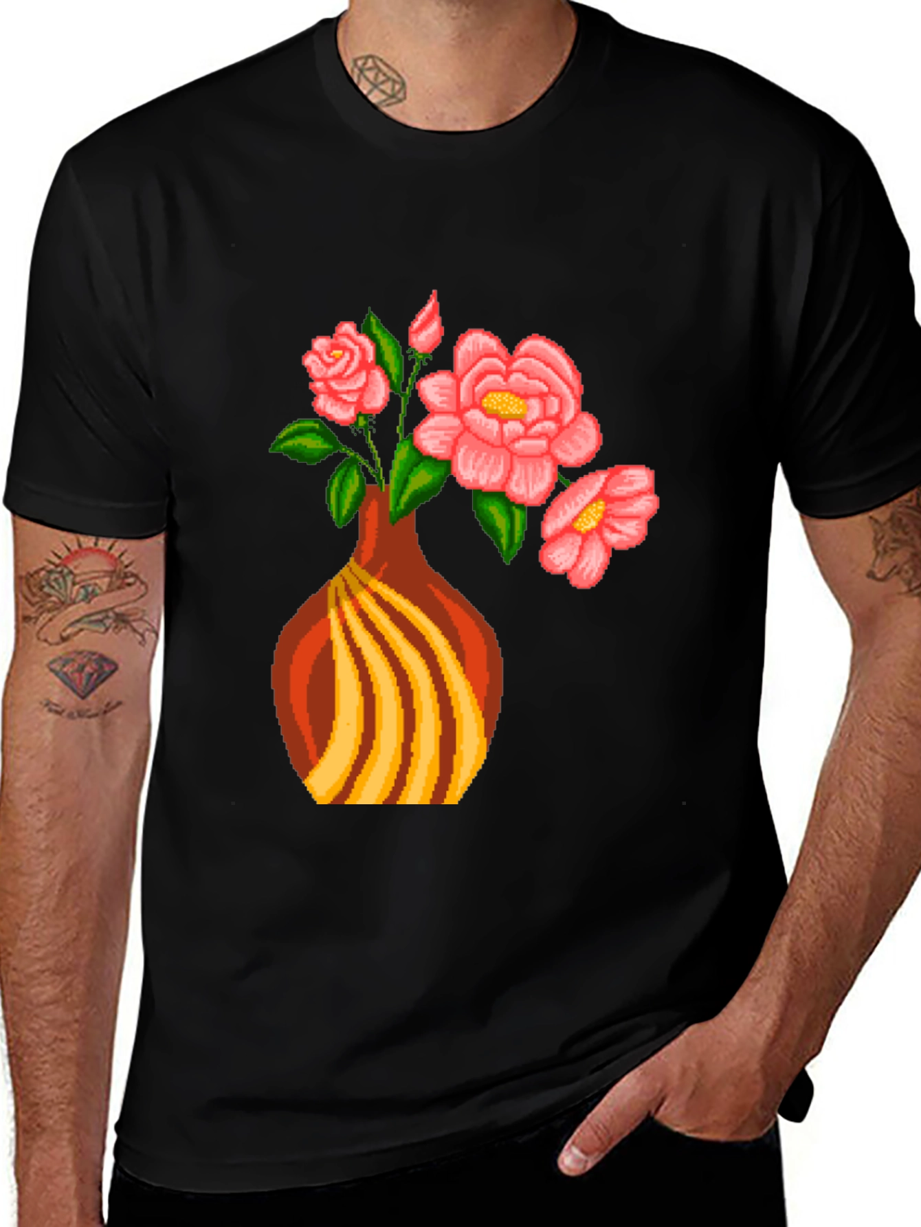 Pixel Art Vase Flowers T-Shirt