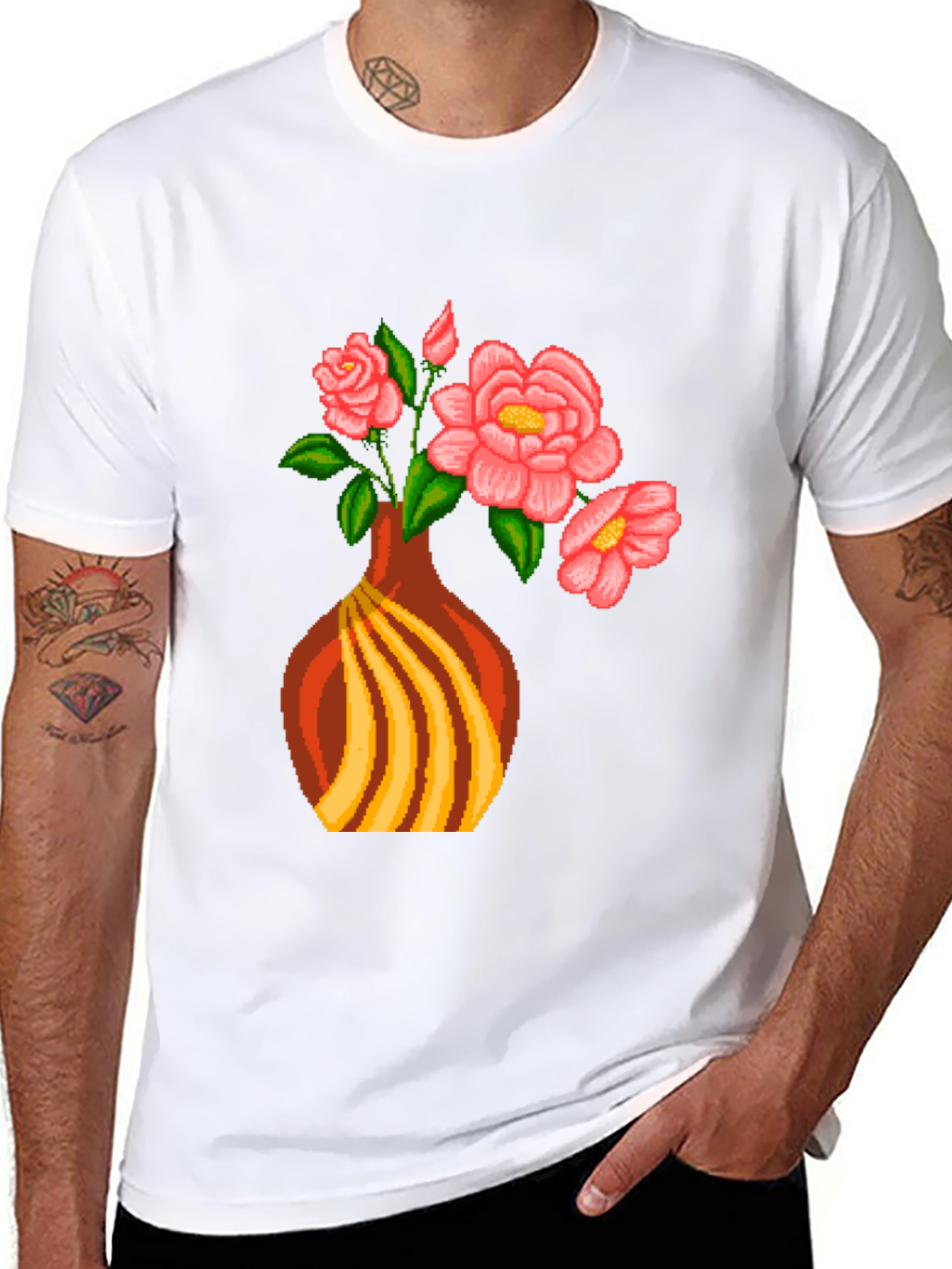 Pixel Art Vase Flowers T-Shirt
